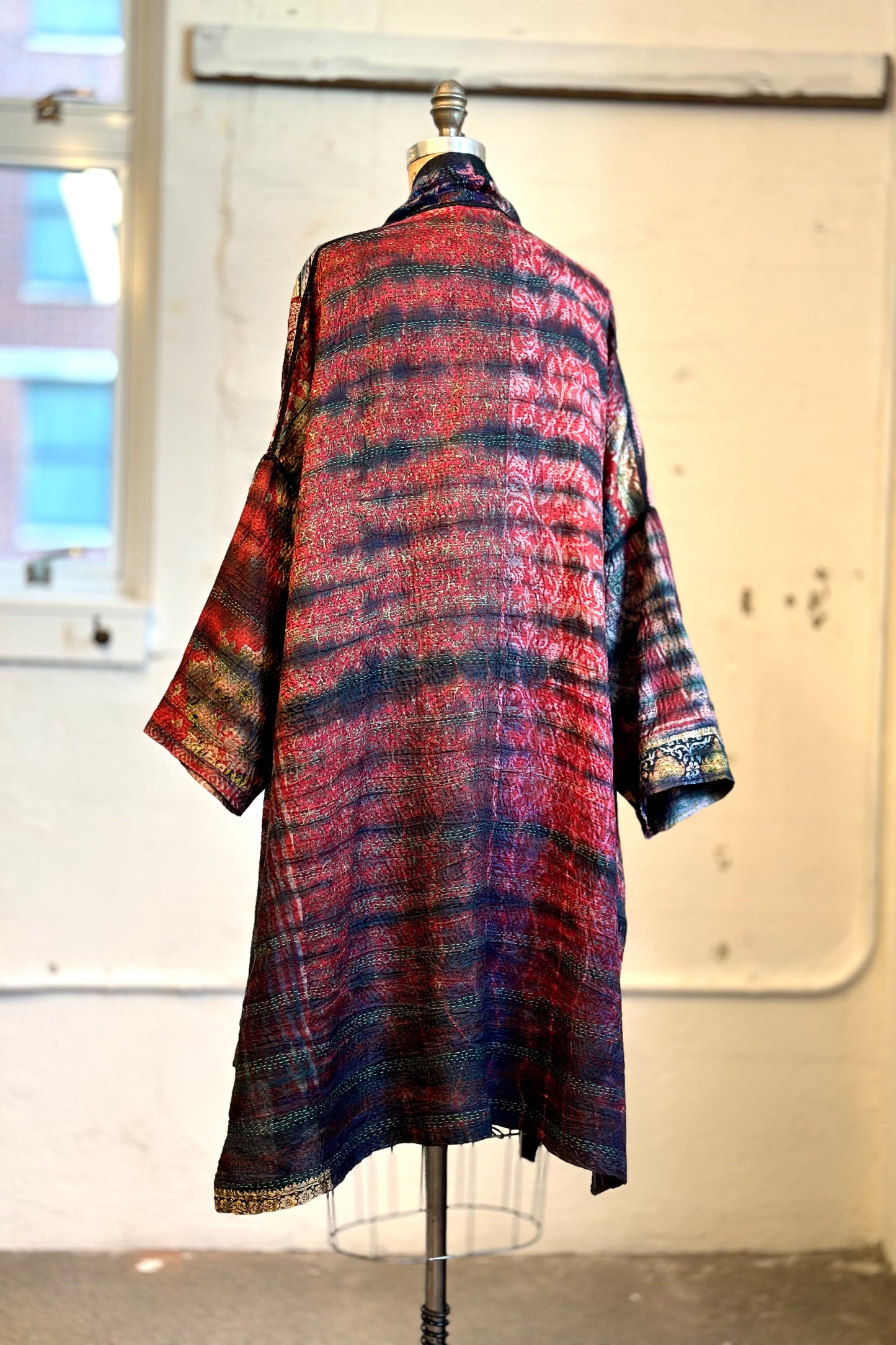 TIE DYE VINTAGE SILK KANTHA NEW KIMONO WRAP LONG - st-sv2360-mrn -
