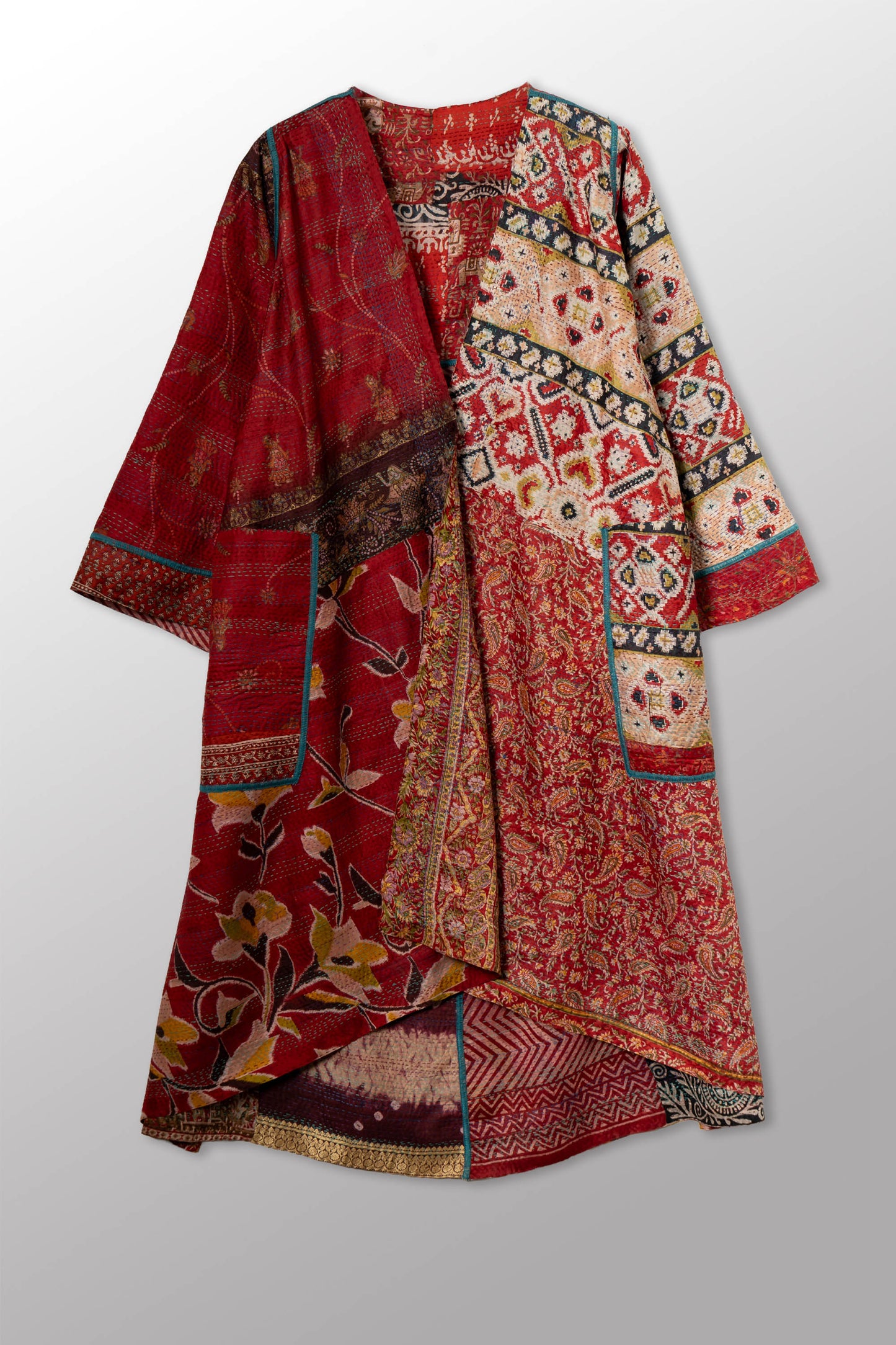 VINTAGE SILK KANTHA WRAP FLARE COAT - sv2330-0008a -