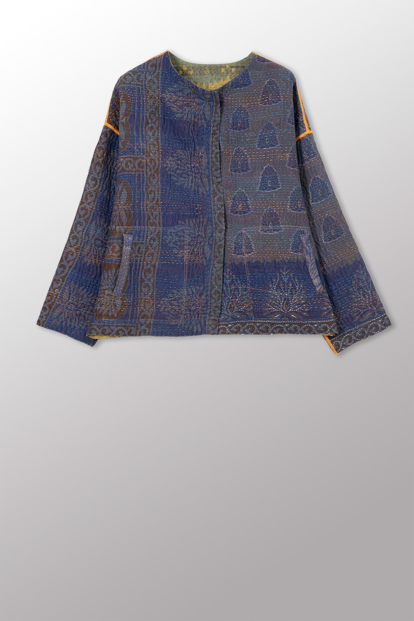 COTTON OVERDYE KANTHA CREW NECK SHORT JKT - ov4053-cgrn001a -