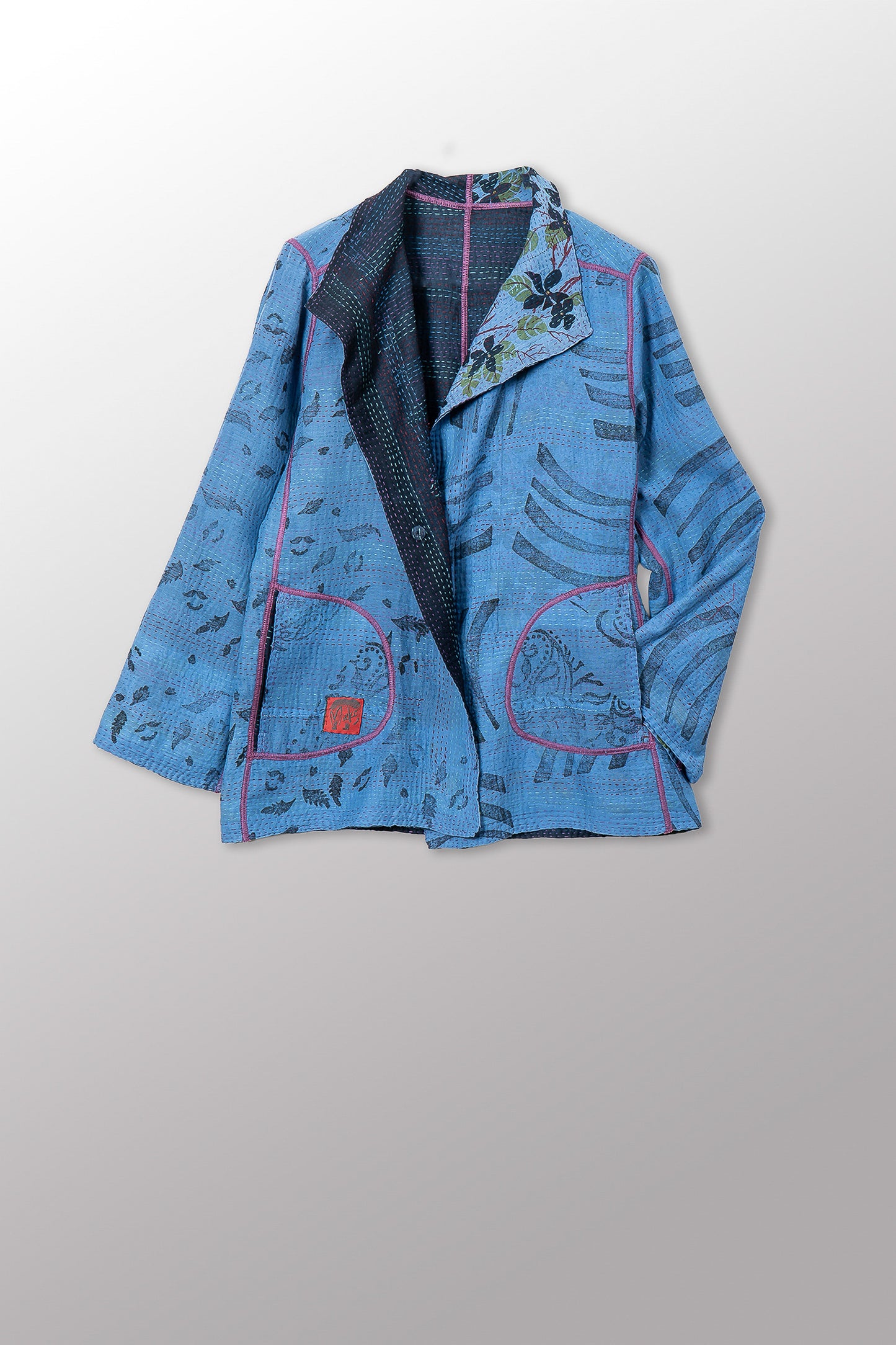 VINTAGE COTTON & NEW VOILE KANTHA SHORT JKT - cn2007-0008m -