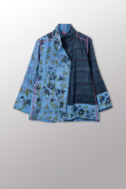 VINTAGE COTTON & NEW VOILE KANTHA SHORT JKT - cn2007-0008m -