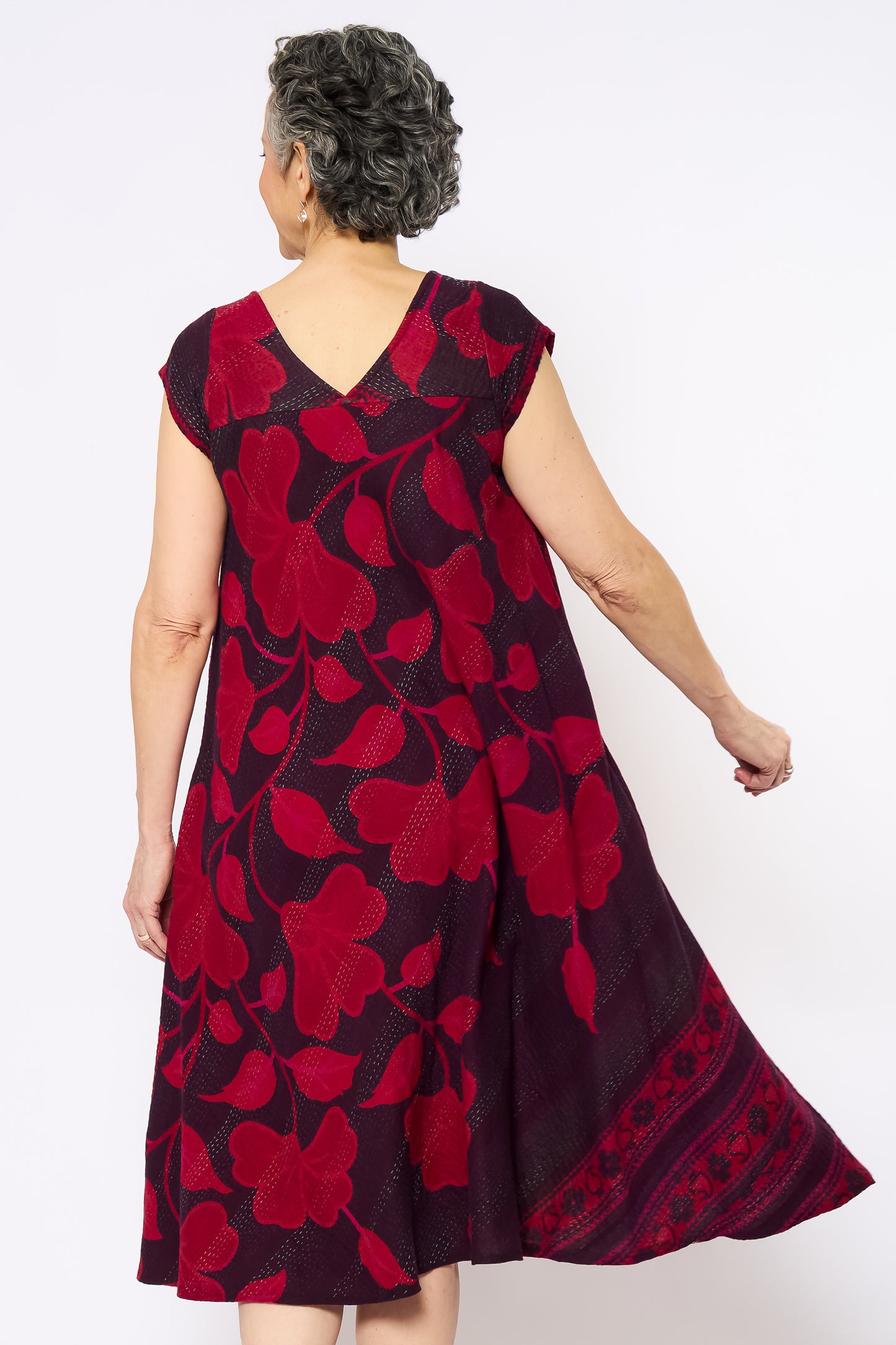COTTON OVERDYE KANTHA CAP SLV. FLARE DRESS - ov2425-cred001m -