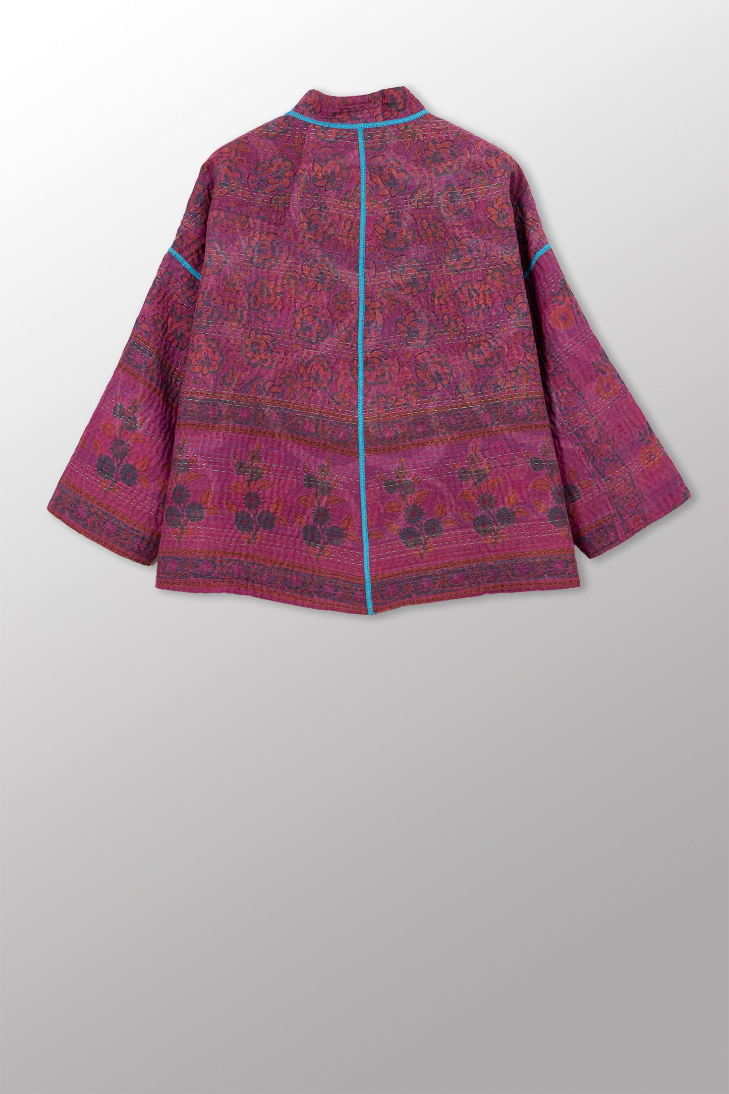 COTTON OVERDYE KANTHA STAND COLLAR CROPPED JKT - ov4034-cfus003a -