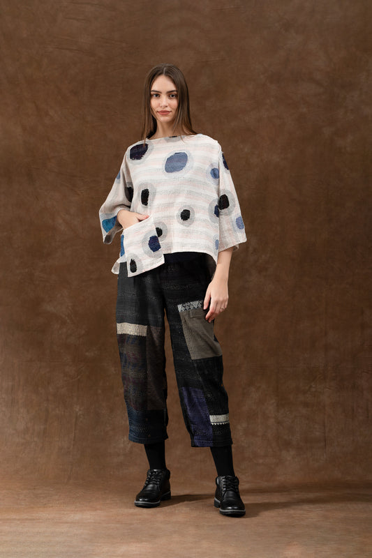 CUT OUT KANTHA 3/4 SLV. CROP TOP MIO - ck2538-wht -