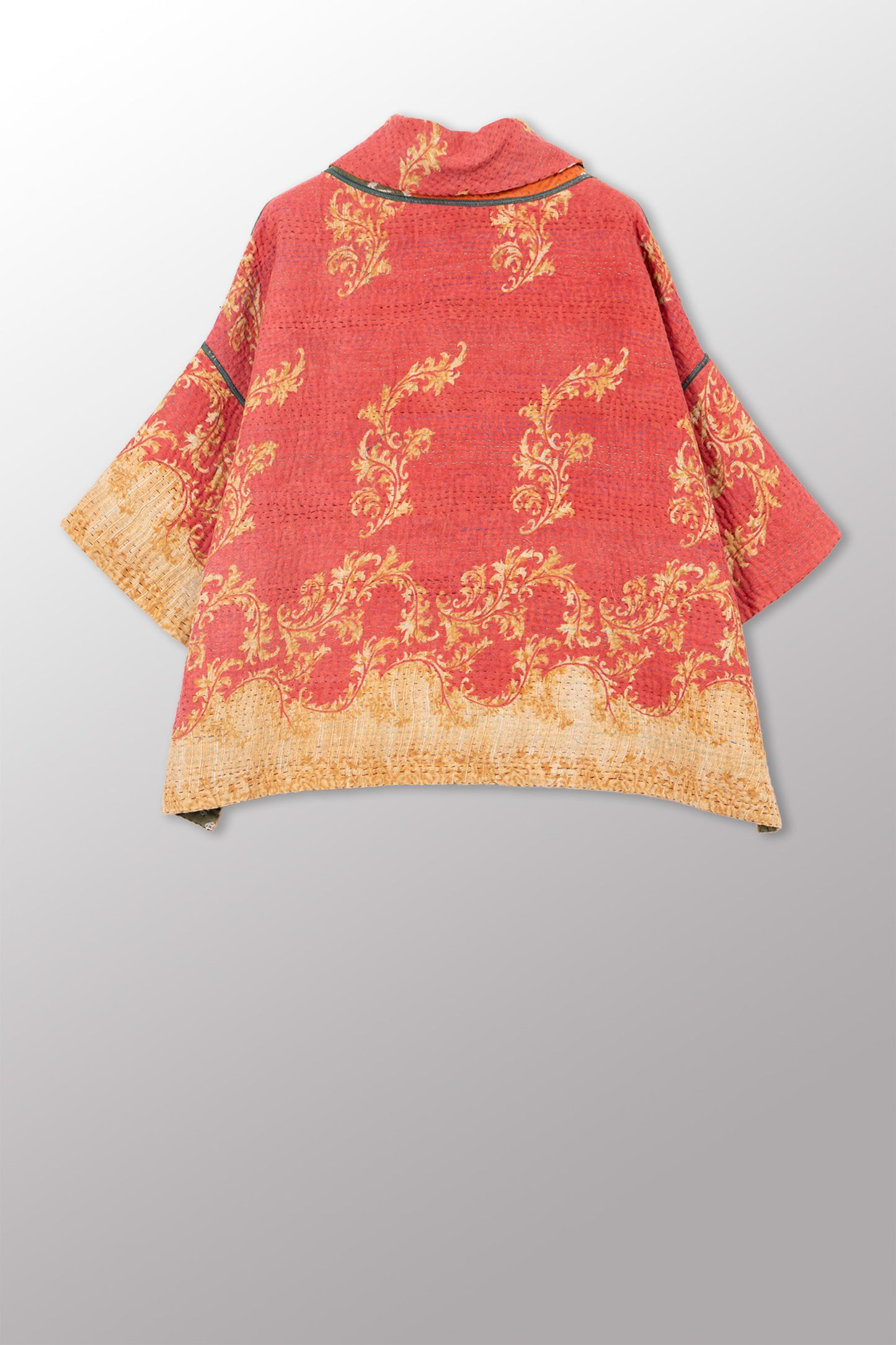 VINTAGE COTTON KANTHA COWL NECK PONCHO - cv4061-0037a -