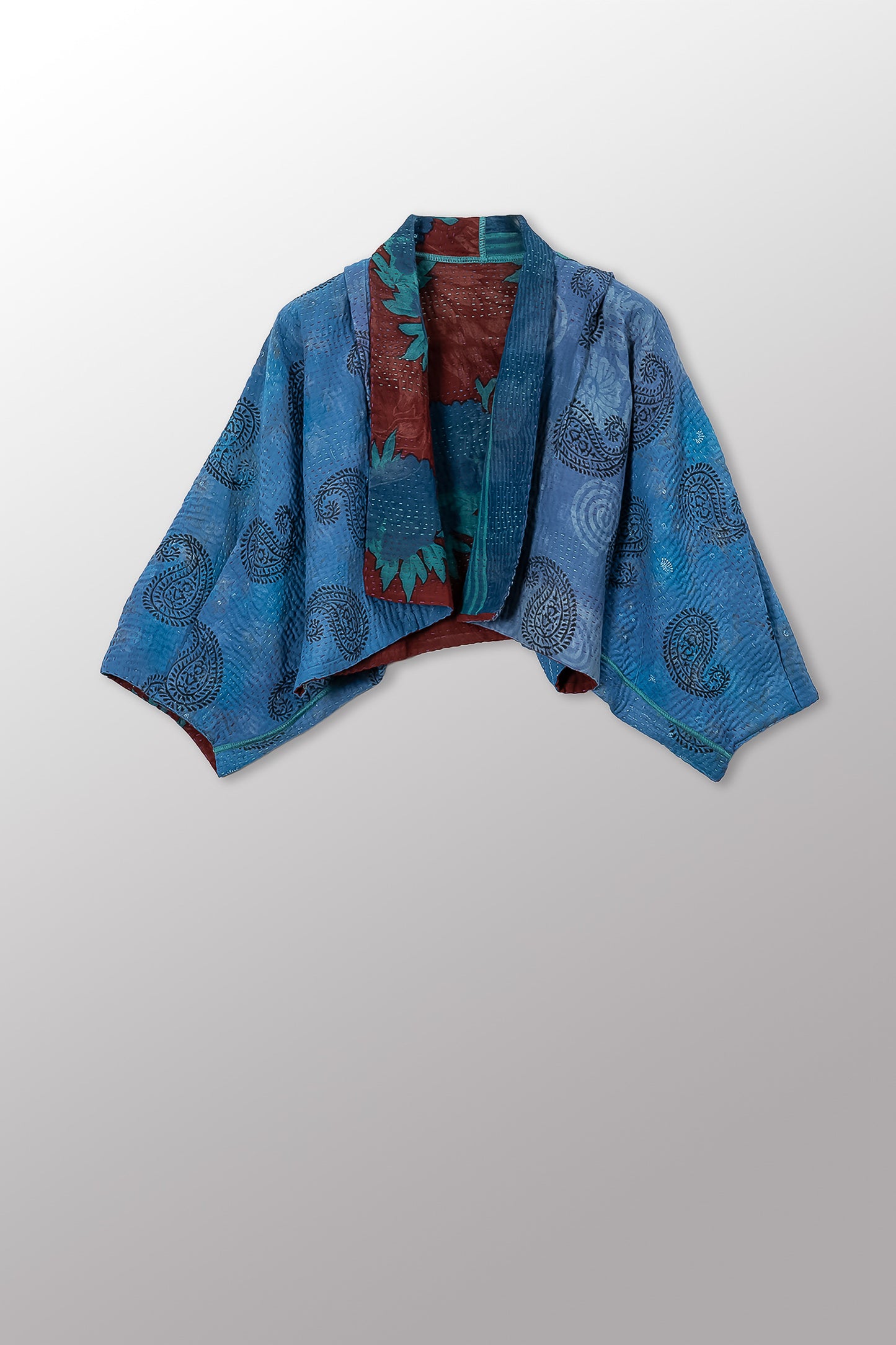 VINTAGE SILK GEORGETTE COTTON KANTHA PUFF SLV. SHRUG - gc4062-0004a -