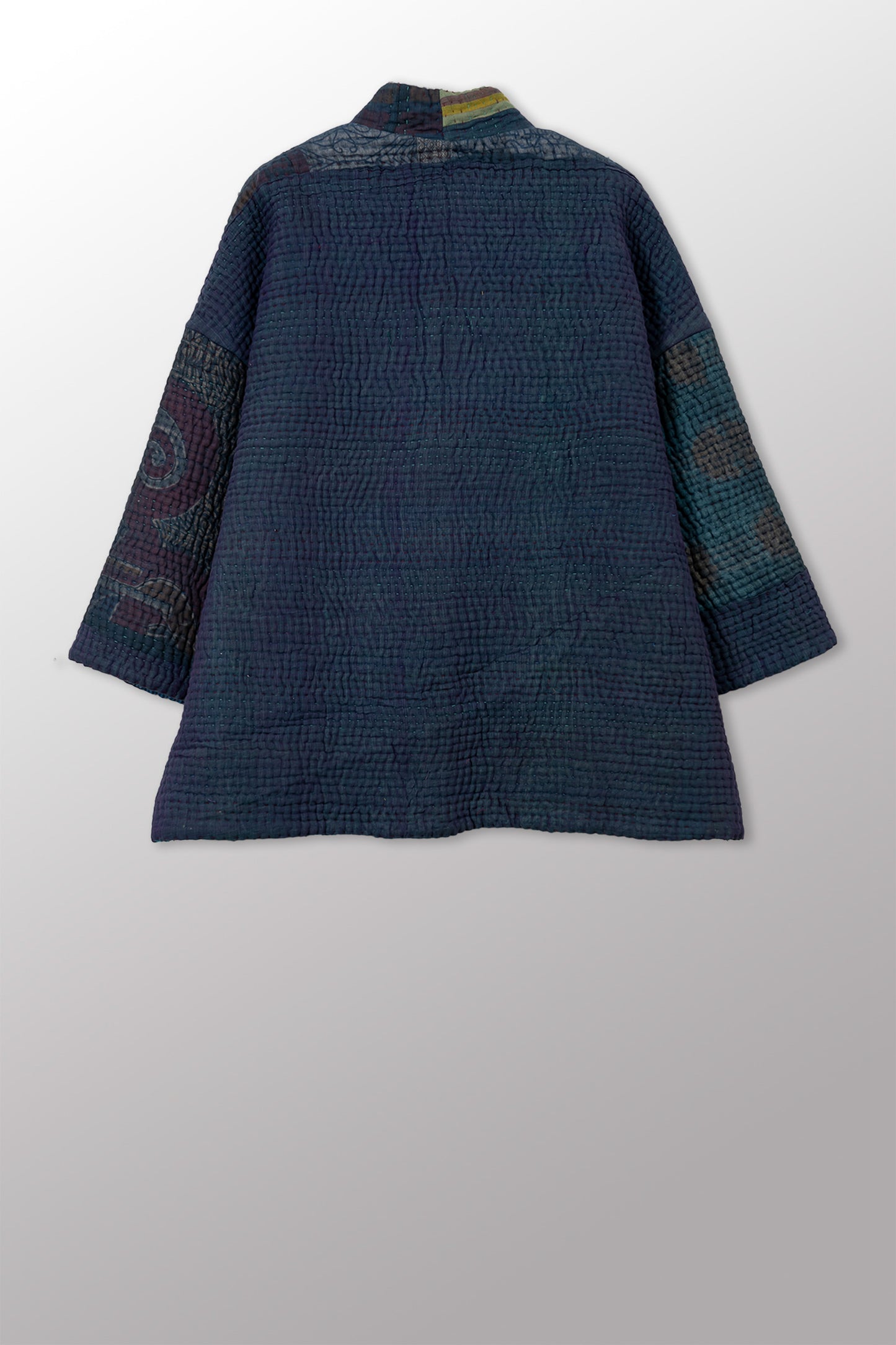 QUILTED OVERDYE COTTON KANTHA MINI KIMONO JKT - oq5055-cblu001a -