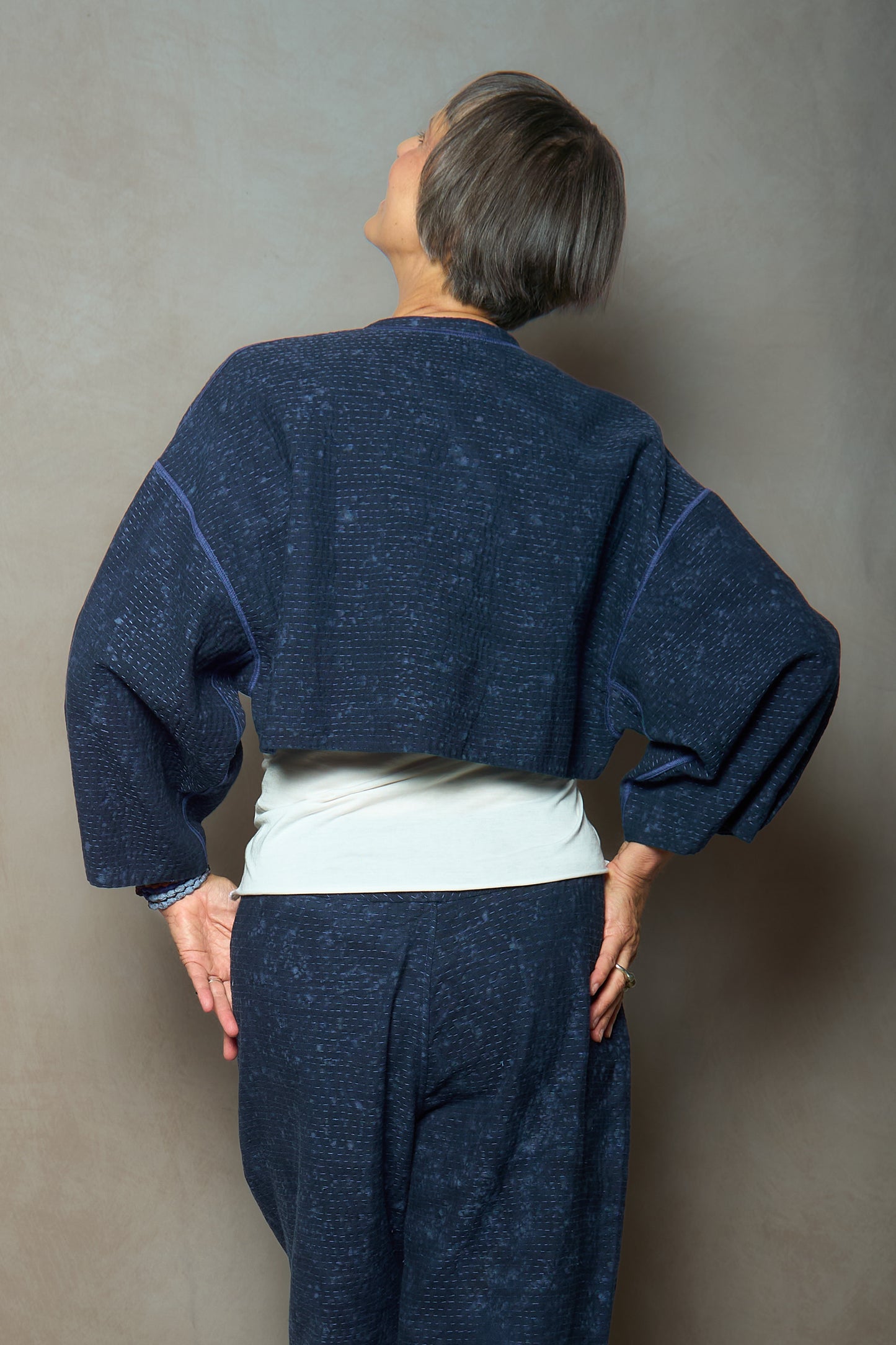 DUCK SUN DYE WITH PATCH KANTHA SLEEVE JACKET - us2090-nvy -
