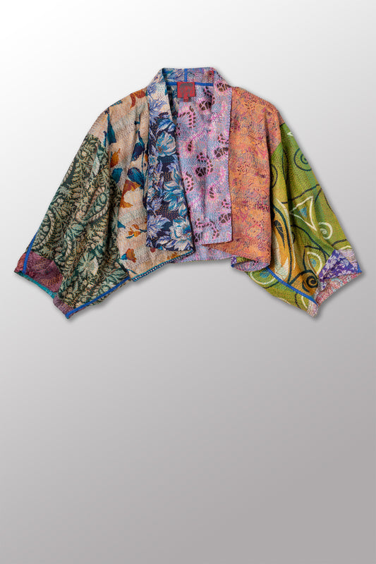 VINTAGE SILK KANTHA PUFF SLV. SHRUG - sv2062-0009a -