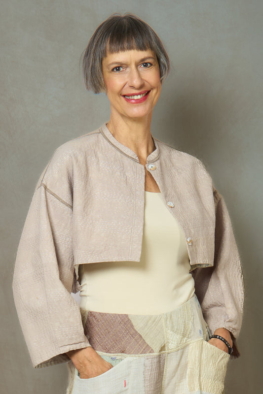 DUCK SUN DYE WITH PATCH KANTHA SLEEVE JACKET - us2090-ivy -