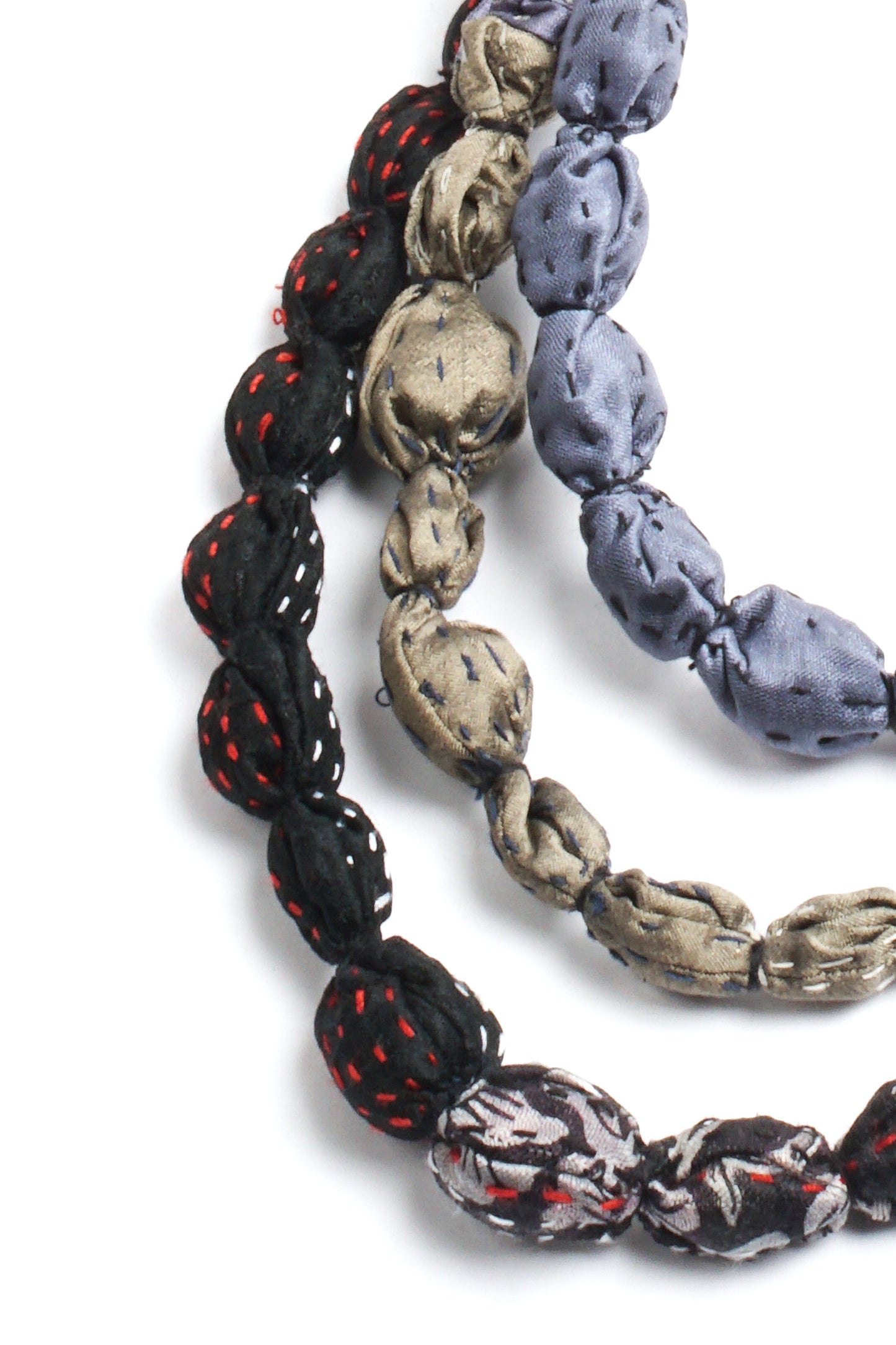 VINTAGE SILK KANTHA TIE-BEADS LONG NECKLACE - sv2707-gry -