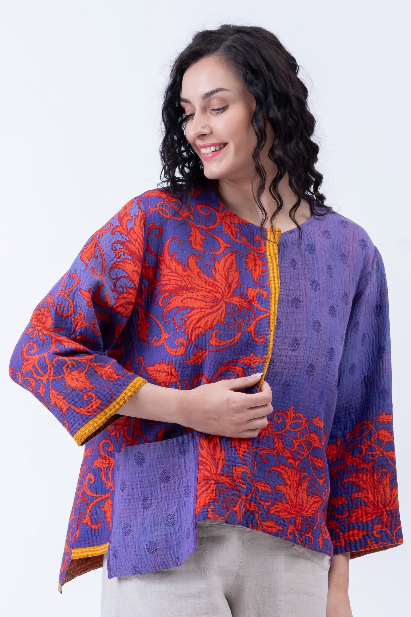 VINTAGE COTTON KANTHA A-LINE SHORT JKT - cv4019-0020a -
