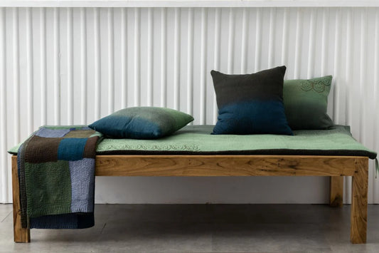 Vintage Fray Patch & Ombre Kantha Day Bed Mattress Cover - Avocado