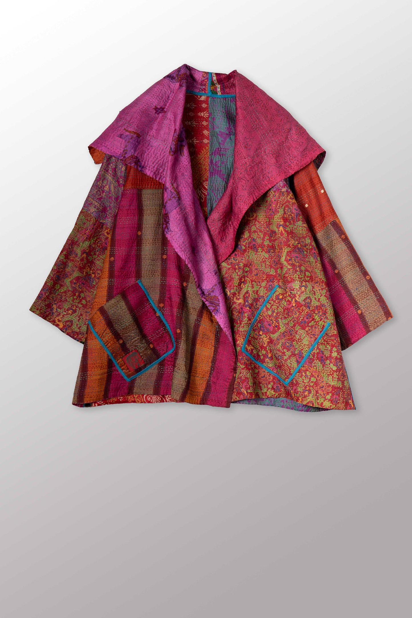 VINTAGE SILK KANTHA FLARE JKT - sv2010-0057a -