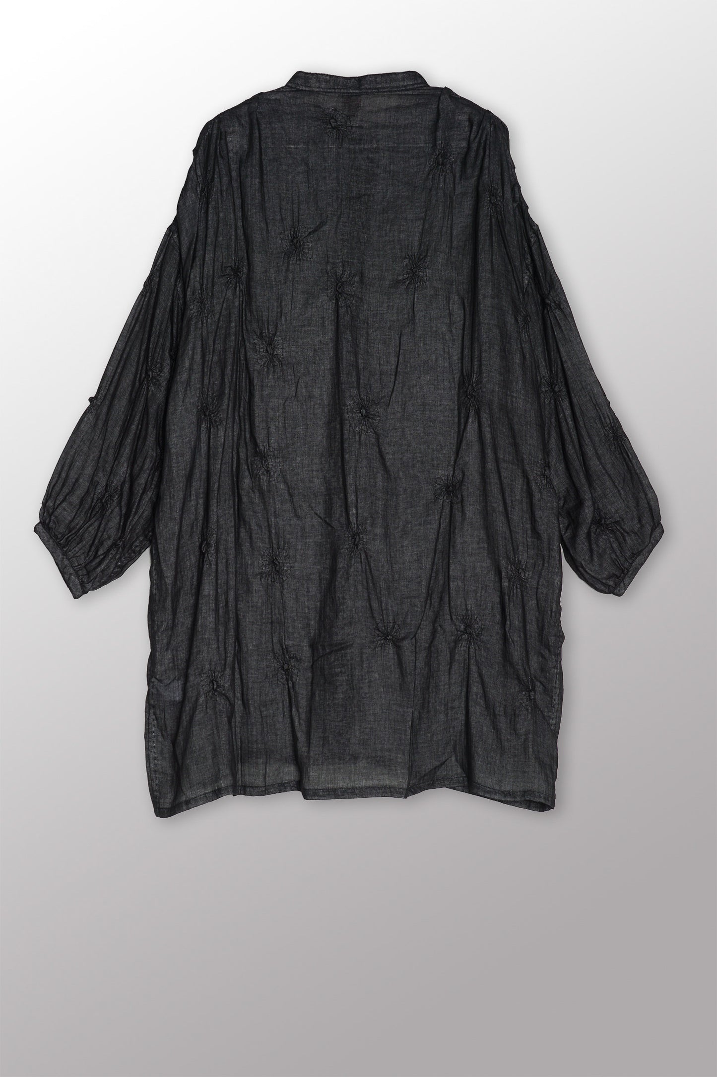 GAUZE SHIBORI GARMENT KANTHA BAND COLLAR OVERSIZED SHIRT - bl-gg2587-blk -