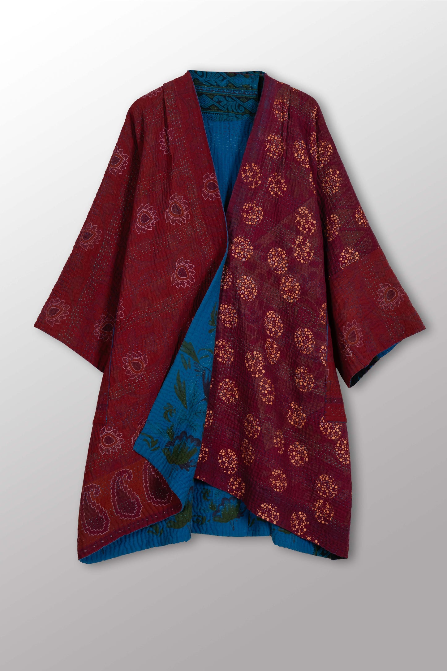 COTTON OVERDYE KANTHA KIMONO DUSTER - ov4317-cblu001a -