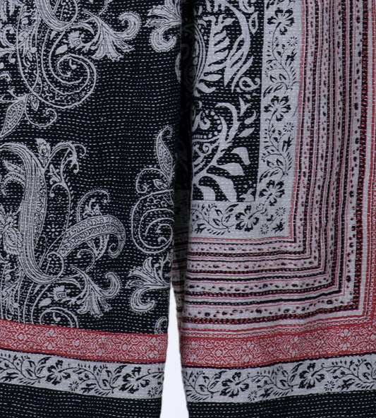 COTTON PAISLEY KANTHA FRONT WRAP PANTS - cp2631-blk -