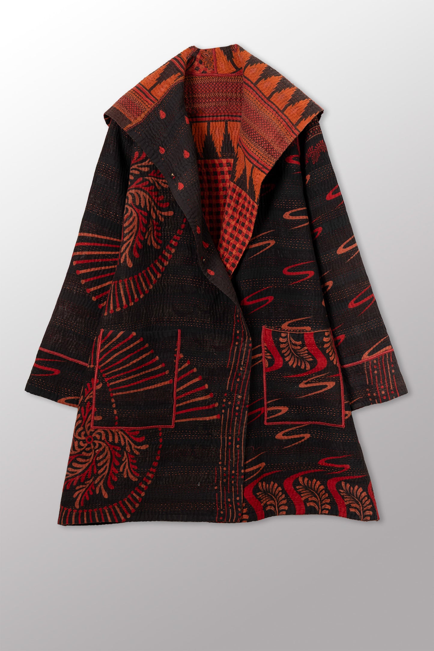 COTTON OVERDYE KANTHA POCKET MEDIUM COAT - ov4316-corg001m -