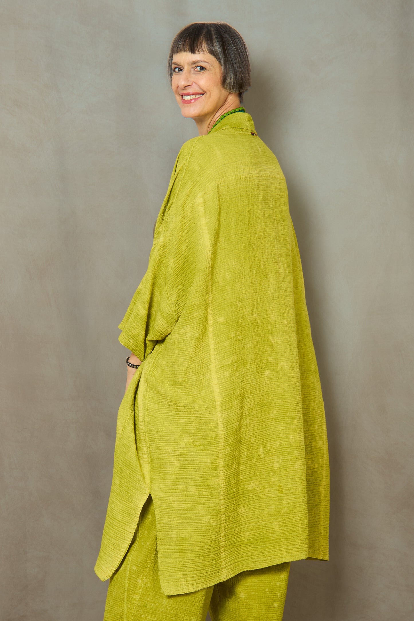 SAND SUN DYE RIPPLE KANTHA KIMONO WRAP LONG - rs2357-lim -