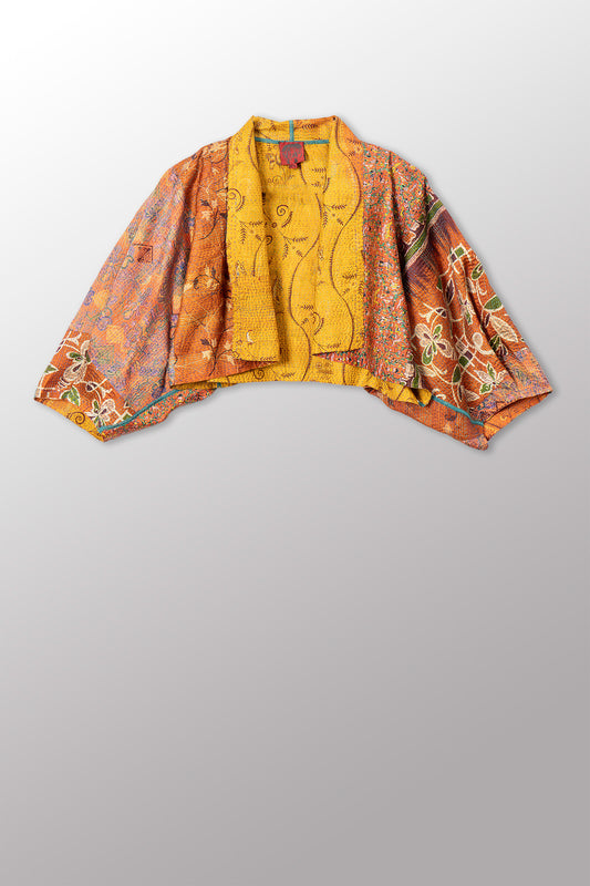 VINTAGE SILK KANTHA PUFF SLV. SHRUG - sv2062-0018a -
