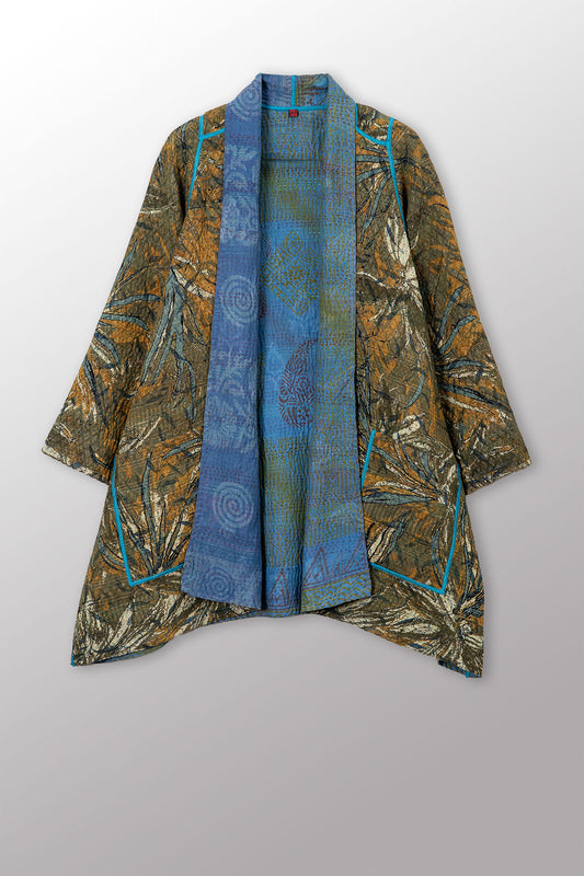 VINTAGE SILK GEORGETTE COTTON KANTHA A-LINE JACKET - gc4003-0004a -