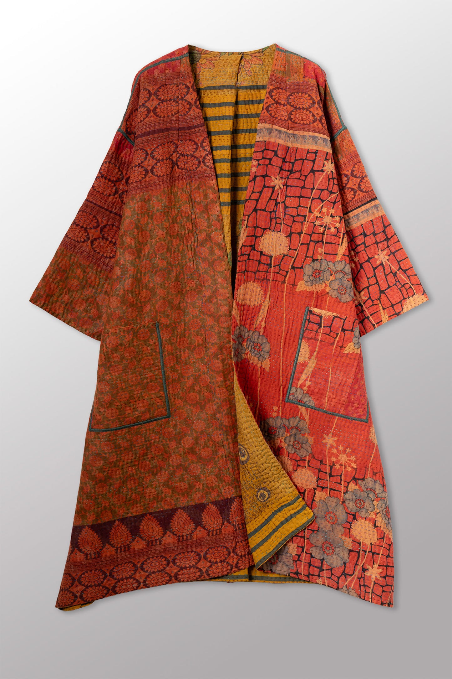 VINTAGE COTTON KANTHA LONG DUSTER - cv4328-0015a -