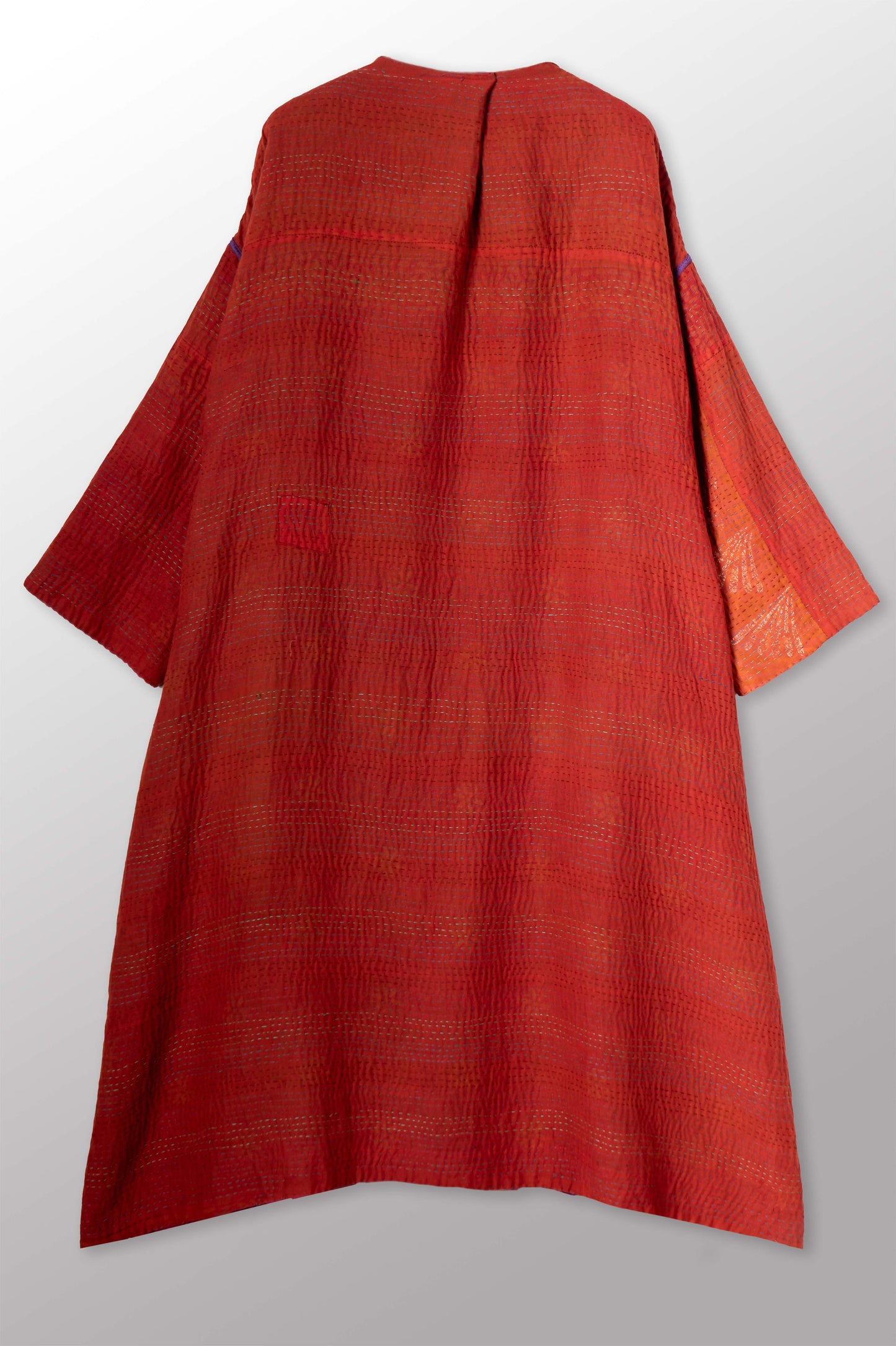 VINTAGE SILK GEORGETTE COTTON KANTHA LONG DUSTER - gc4328-0001a -