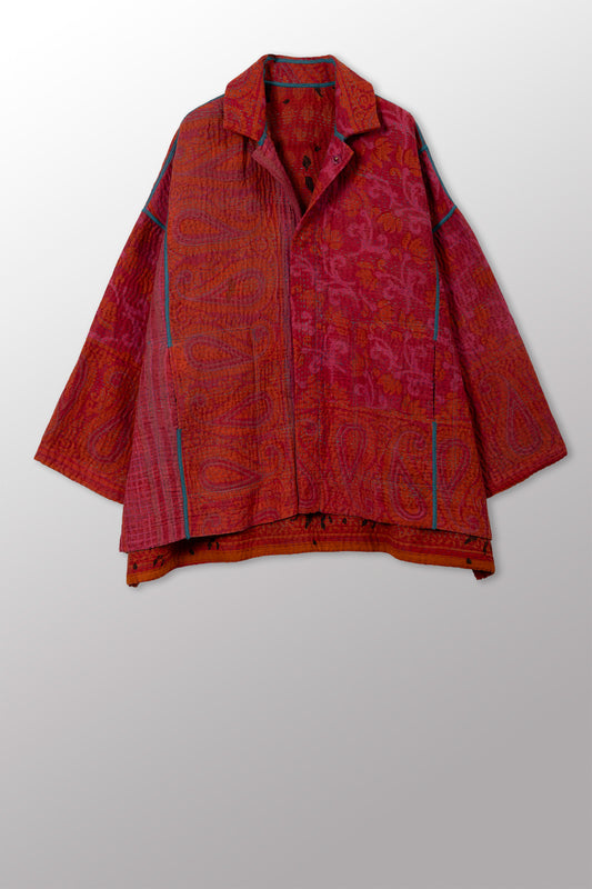COTTON OVERDYE KANTHA OVERSIZED MINI COAT - ov4332-corg001a -