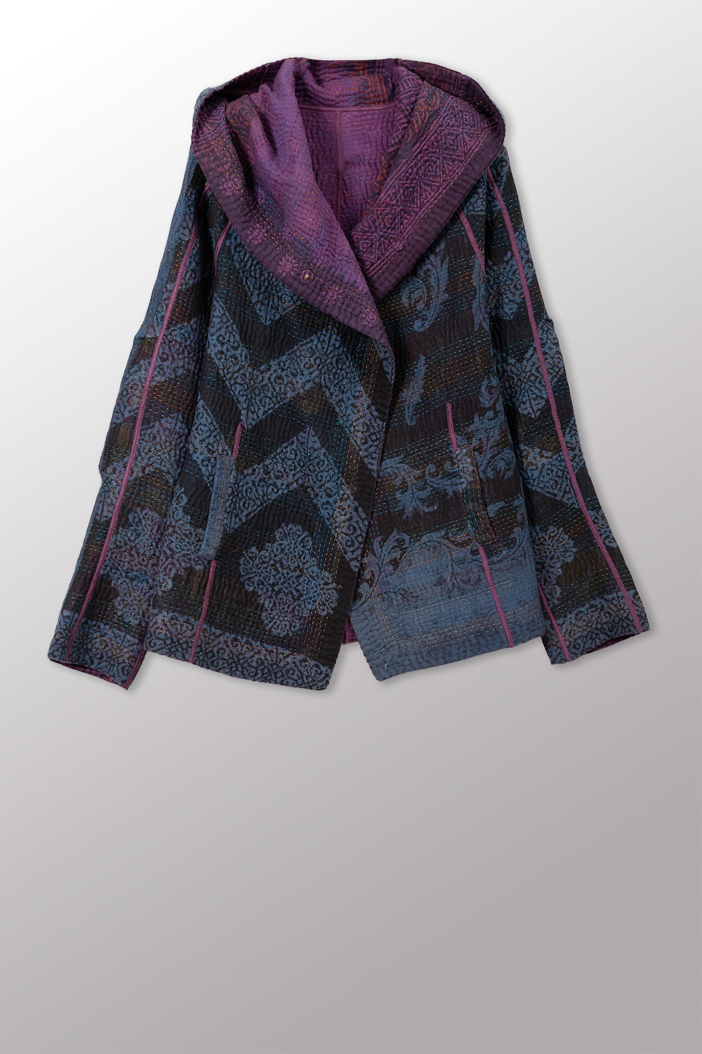 COTTON OVERDYE KANTHA HOODIE JACKET - ov4036-cprp001l -