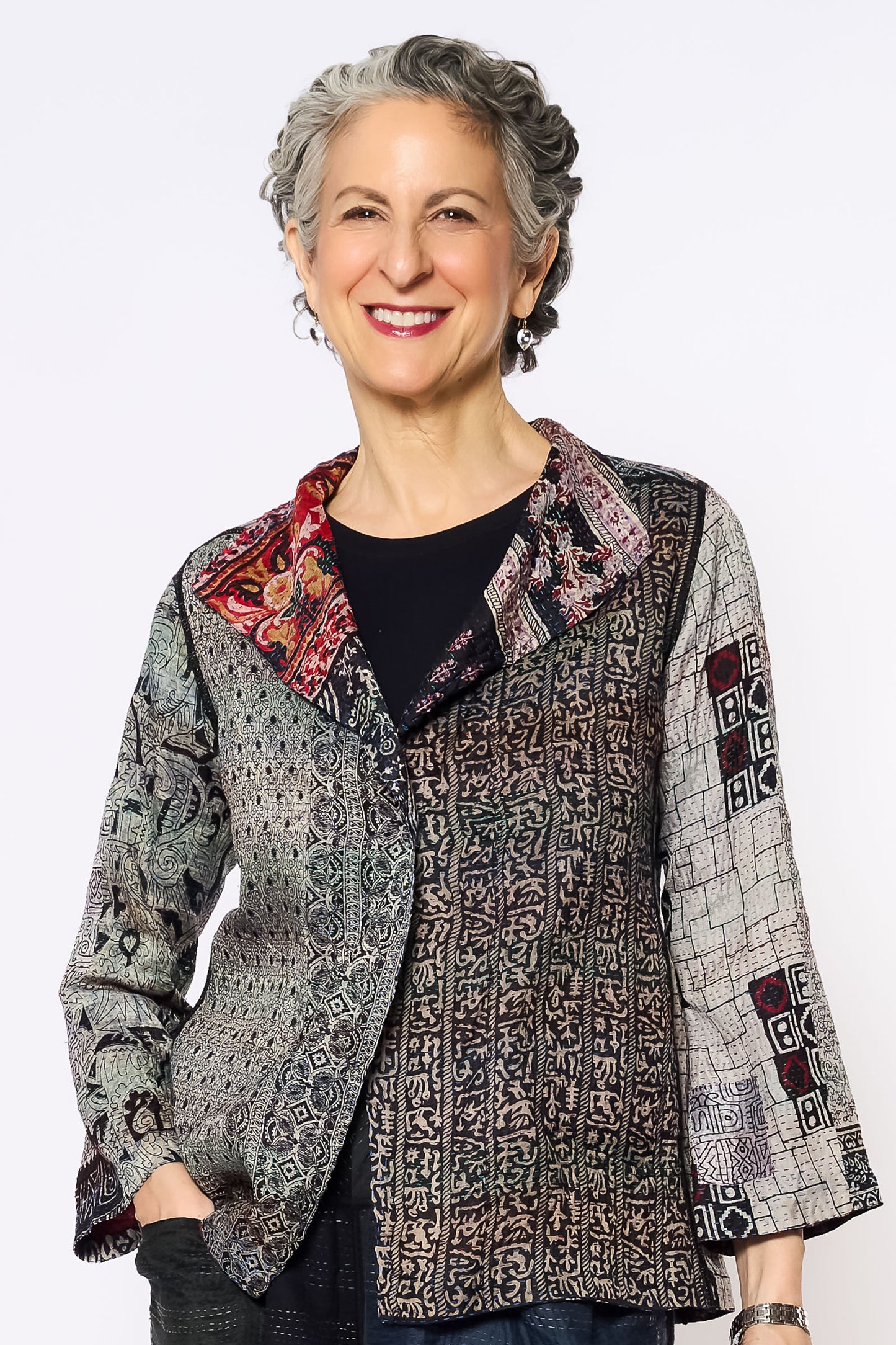 VINTAGE SILK KANTHA SHORT JKT - sv2007-0071s -