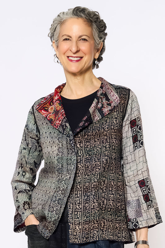 VINTAGE SILK KANTHA SHORT JKT - sv2007-0071s -