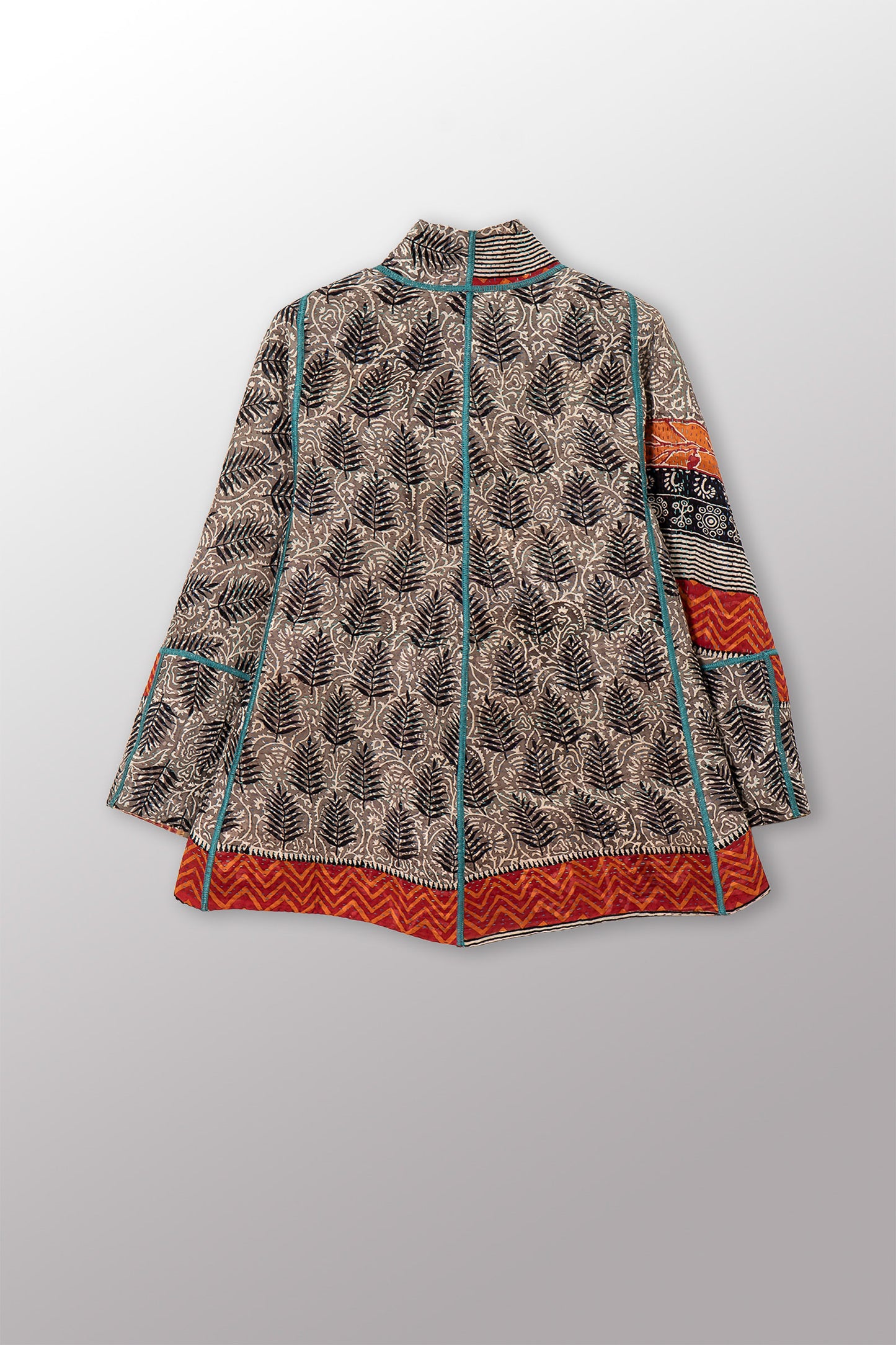 VINTAGE SILK GEORGETTE COTTON KANTHA FLARE SHORT JACKET - gc4011-0001s -