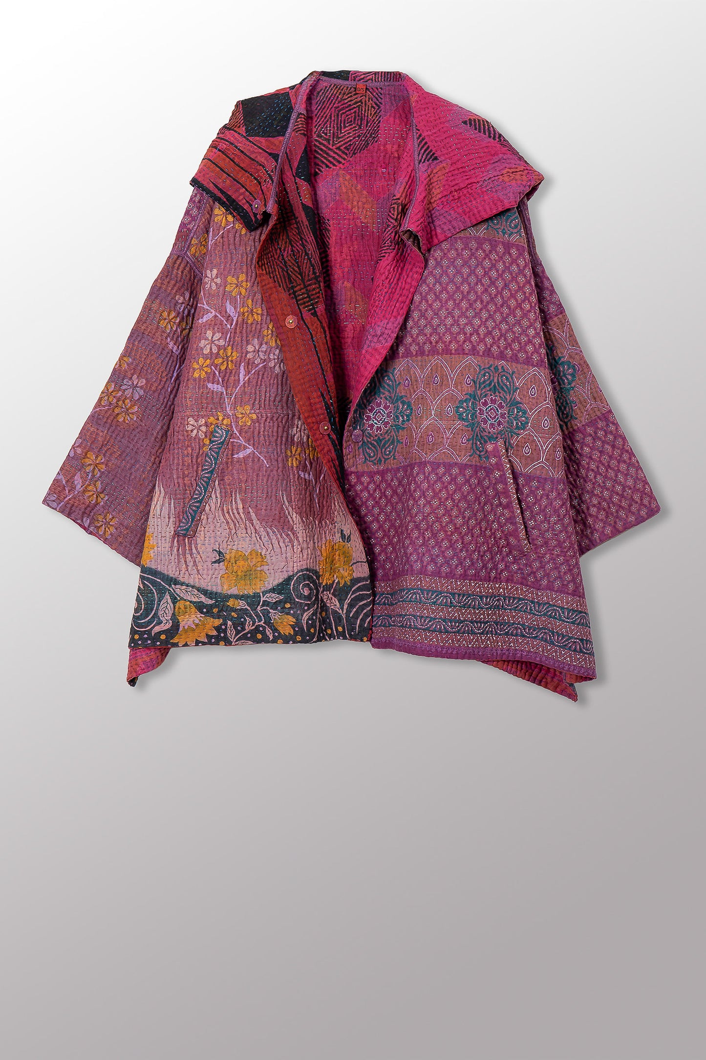COTTON OVERDYE KANTHA HOODIE PONCHO - ov4064-cfus011a -