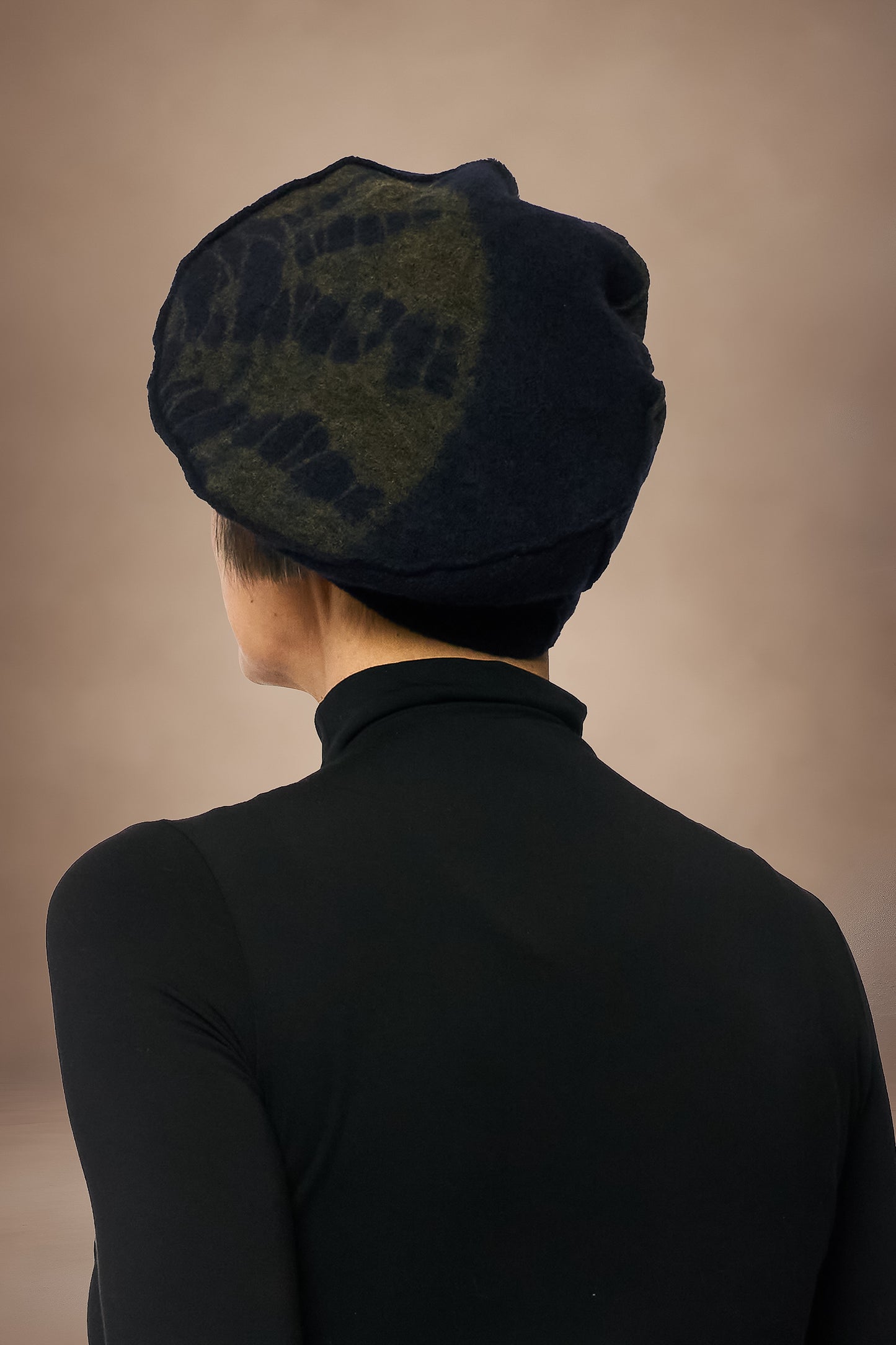 CIRCLE TIE DYE BOILED WOOL BERET - tw1896-nvy -