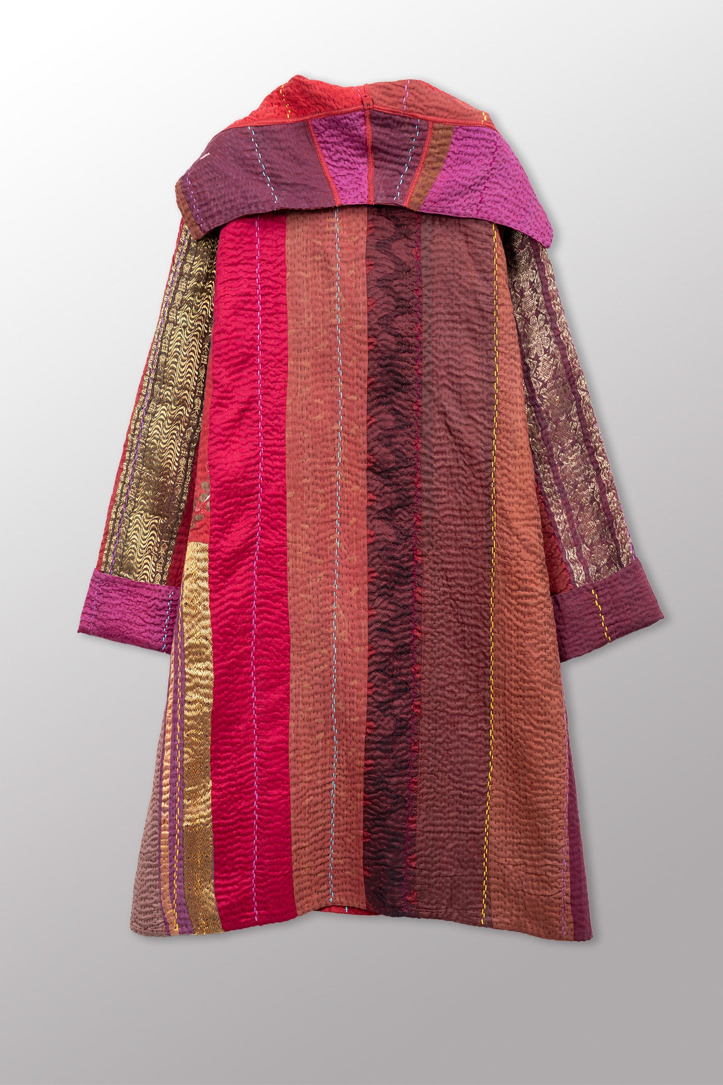 JEWEL WOVEN WITH VERTICAL PATCH KANTHA POCKET MEDIUM COAT - jv4316-red -