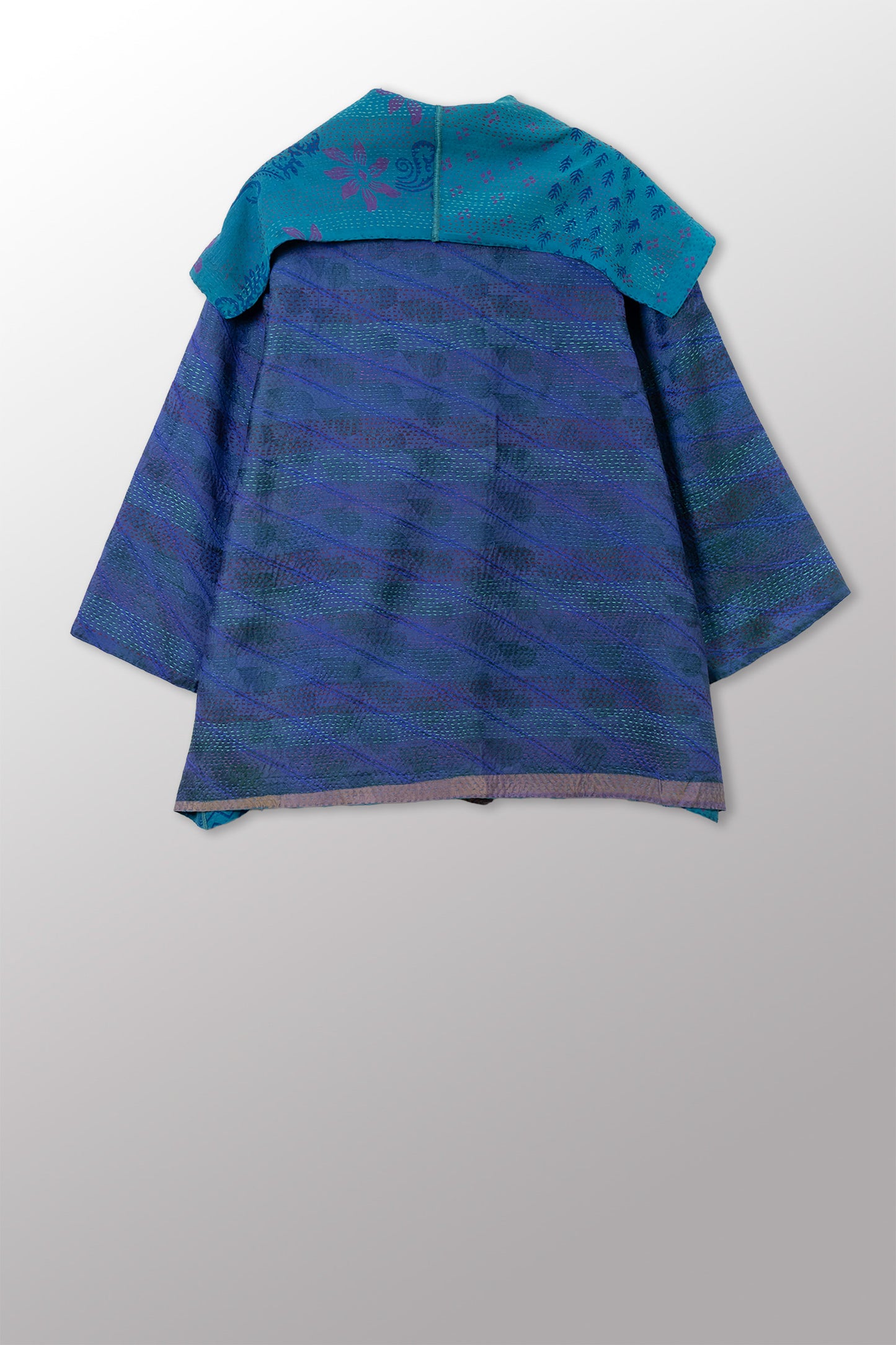 GEORGETTE JACQUARD VINTAGE SILK PATCH KANTHA FLARE JACKET - gj2010-0001a -