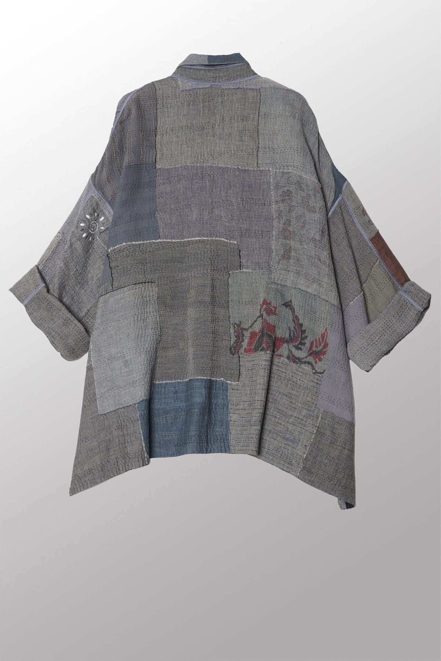 FRAYED PATCH KANTHA OVERSIZED MINI COAT - fi2332-ntl -