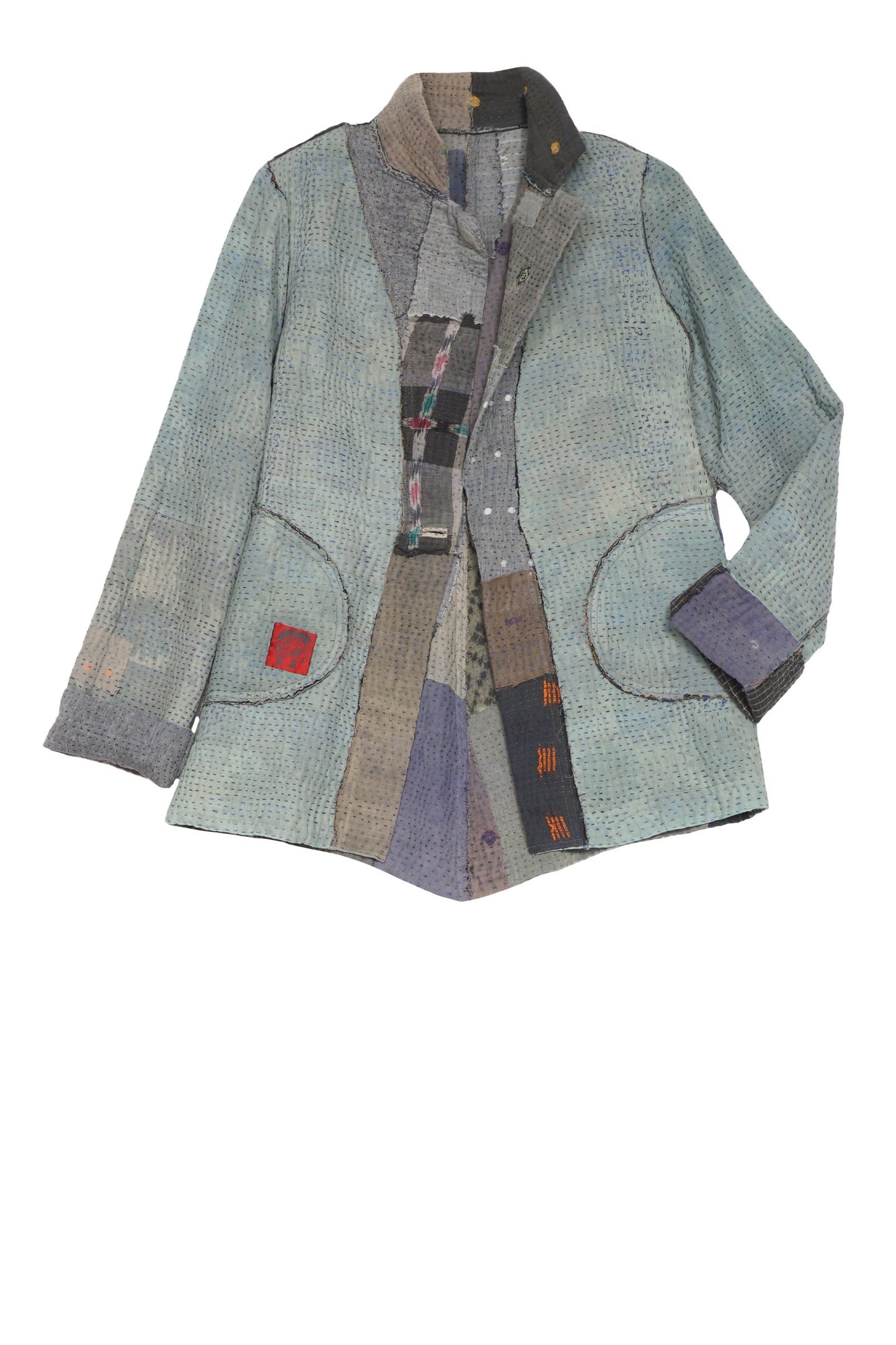 FRAYED PATCH KANTHA SIMPLE JKT - fi4022-gry-oldfab -