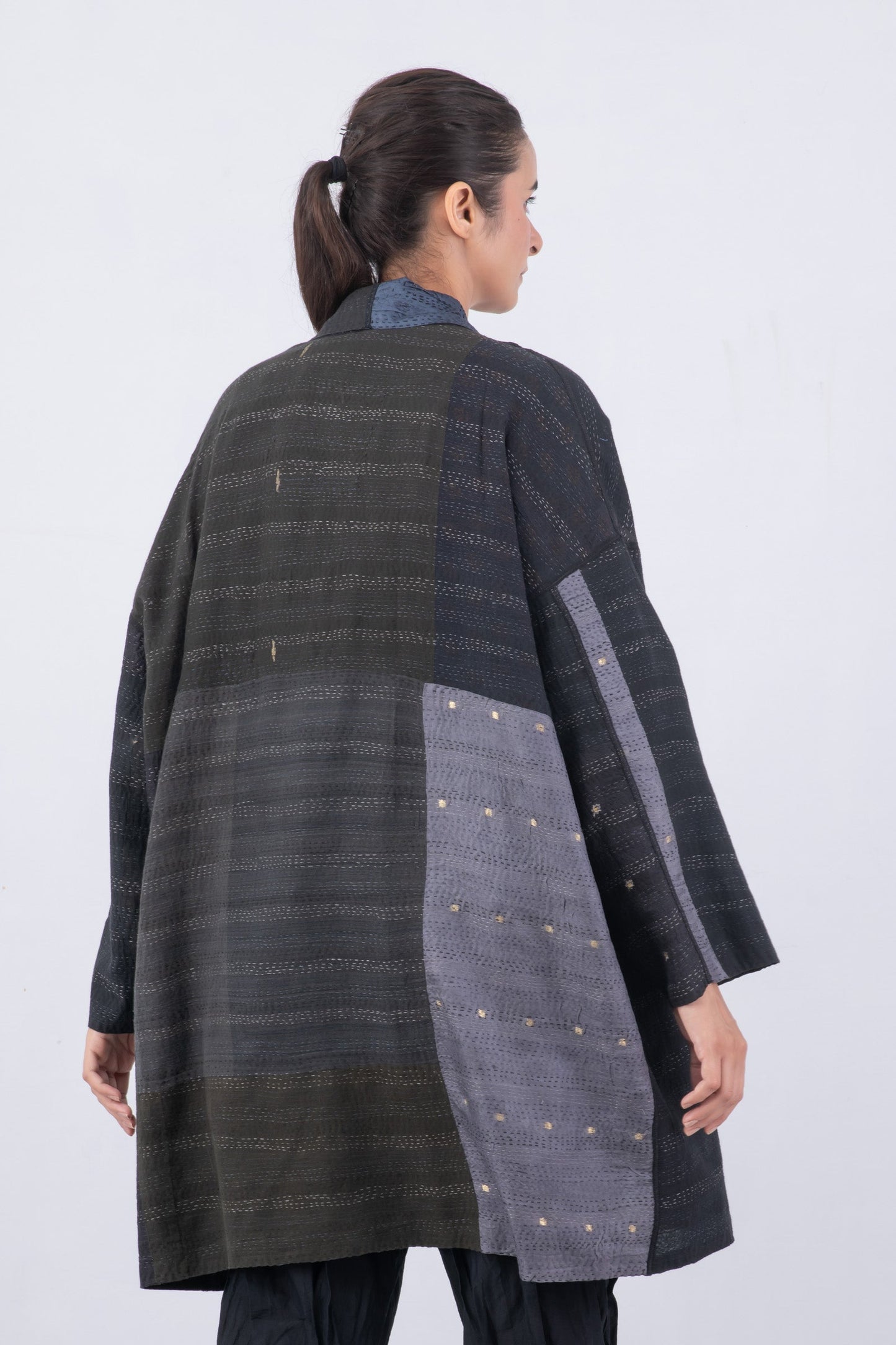 JAIPUR PATCH KANTHA HAORI JACKET - jp2068-blk -