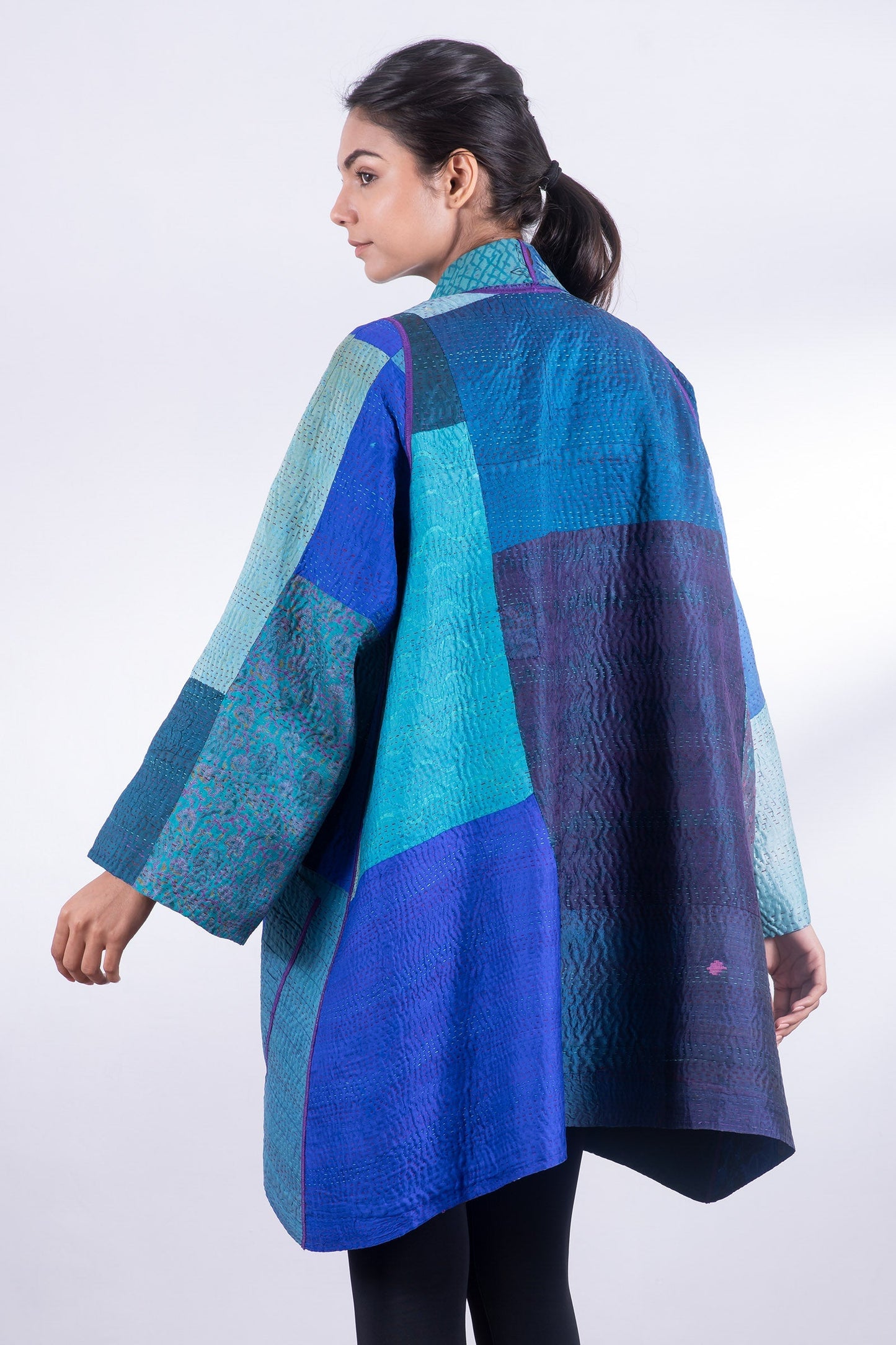 JACQUARD SILK KANTHA A-LINE JKT - js4003-blu -