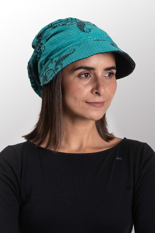 COTTON PAISLEY KANTHA CASKET HAT BY KYOKO MURAYAMA - cp2895-tuq -