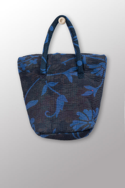 Quilted Over Dye Cotton Kantha Bucket Tote - mm-oq5867-cblu006a -