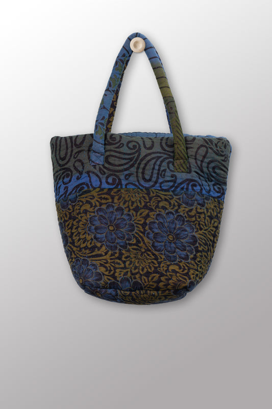 Quilted Over Dye Cotton Kantha Bucket Tote - mm-oq5867-cblu008a -