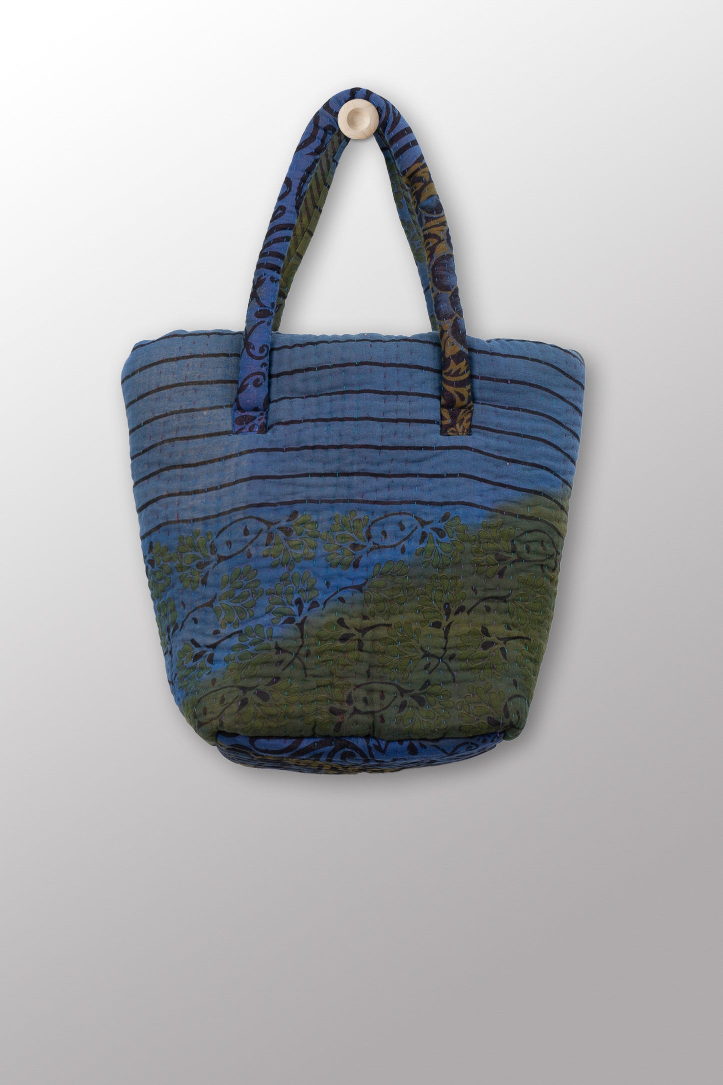 Quilted Over Dye Cotton Kantha Bucket Tote - mm-oq5867-cblu008a -