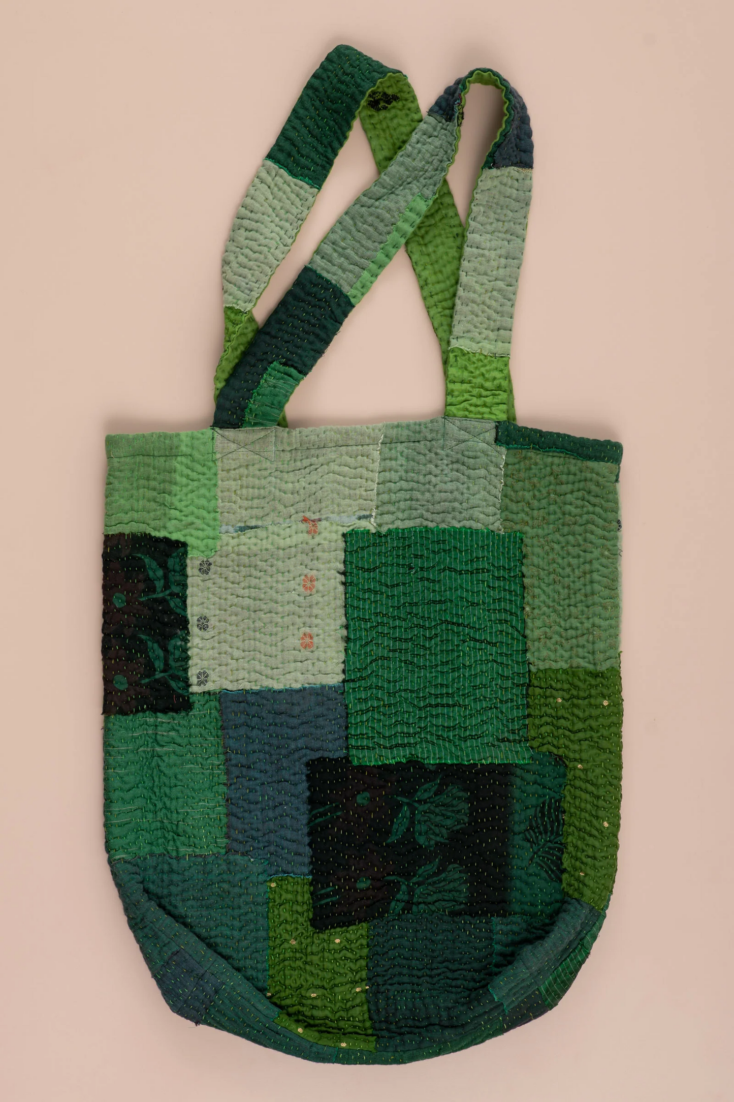 Landscape Handmade Vintage Kantha Tote Bag -Green -