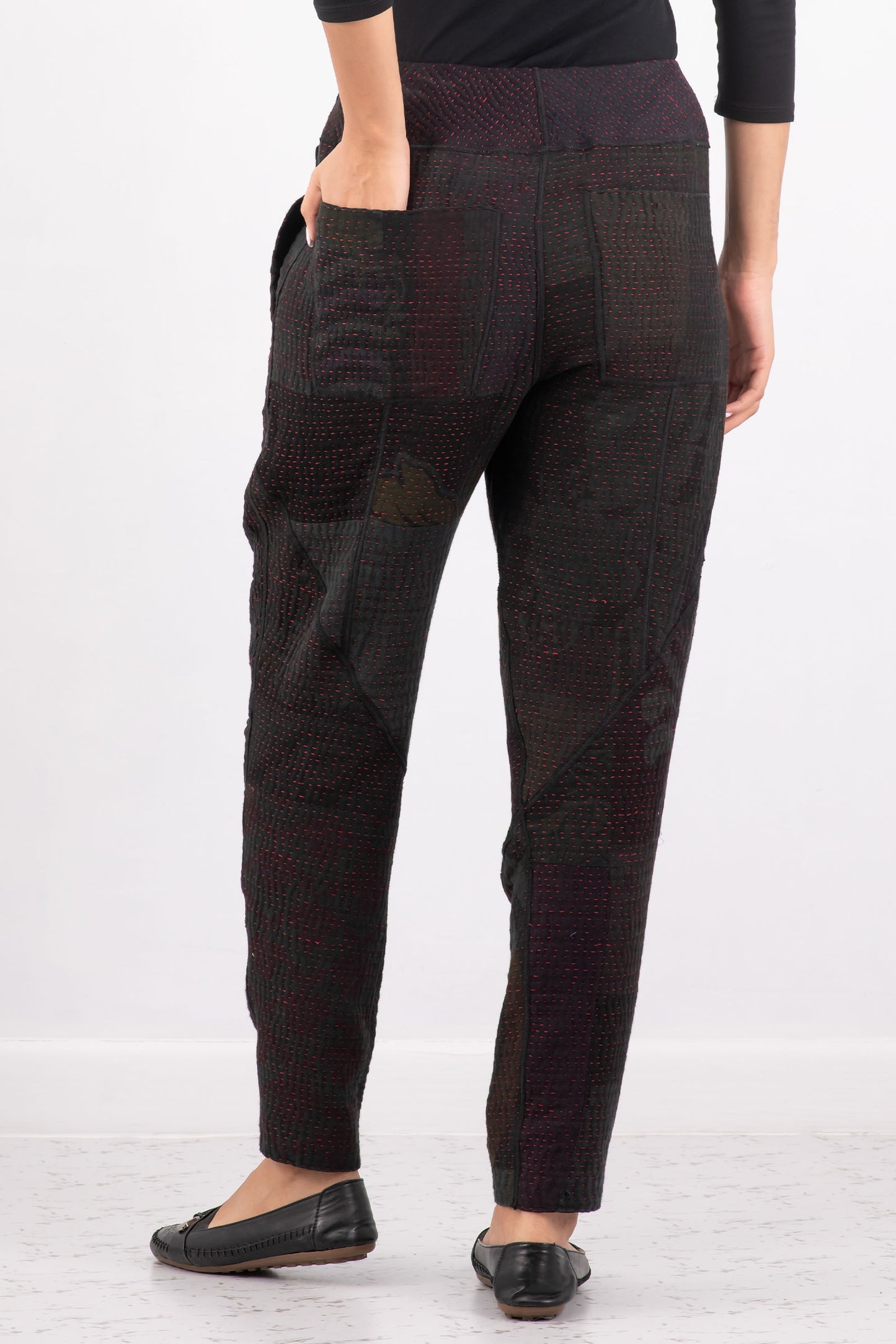 MUJI PATCH KANTHA SHAPED YAMAHA PANTS - mp4638-blk -