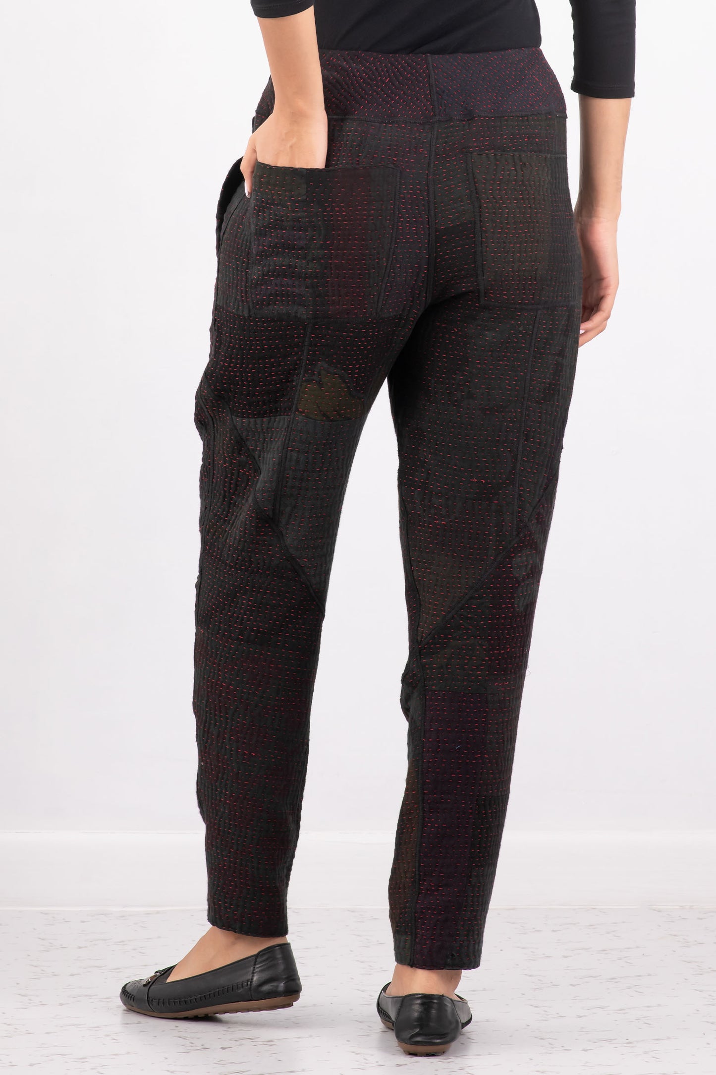 MUJI PATCH KANTHA SHAPED YAMAHA PANTS - mp4638-blk -