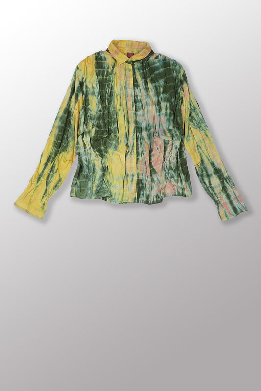 MONE SHIBORI TIE DYE WAVY TUCK CROPPED SHIRT - ms1579-grn -