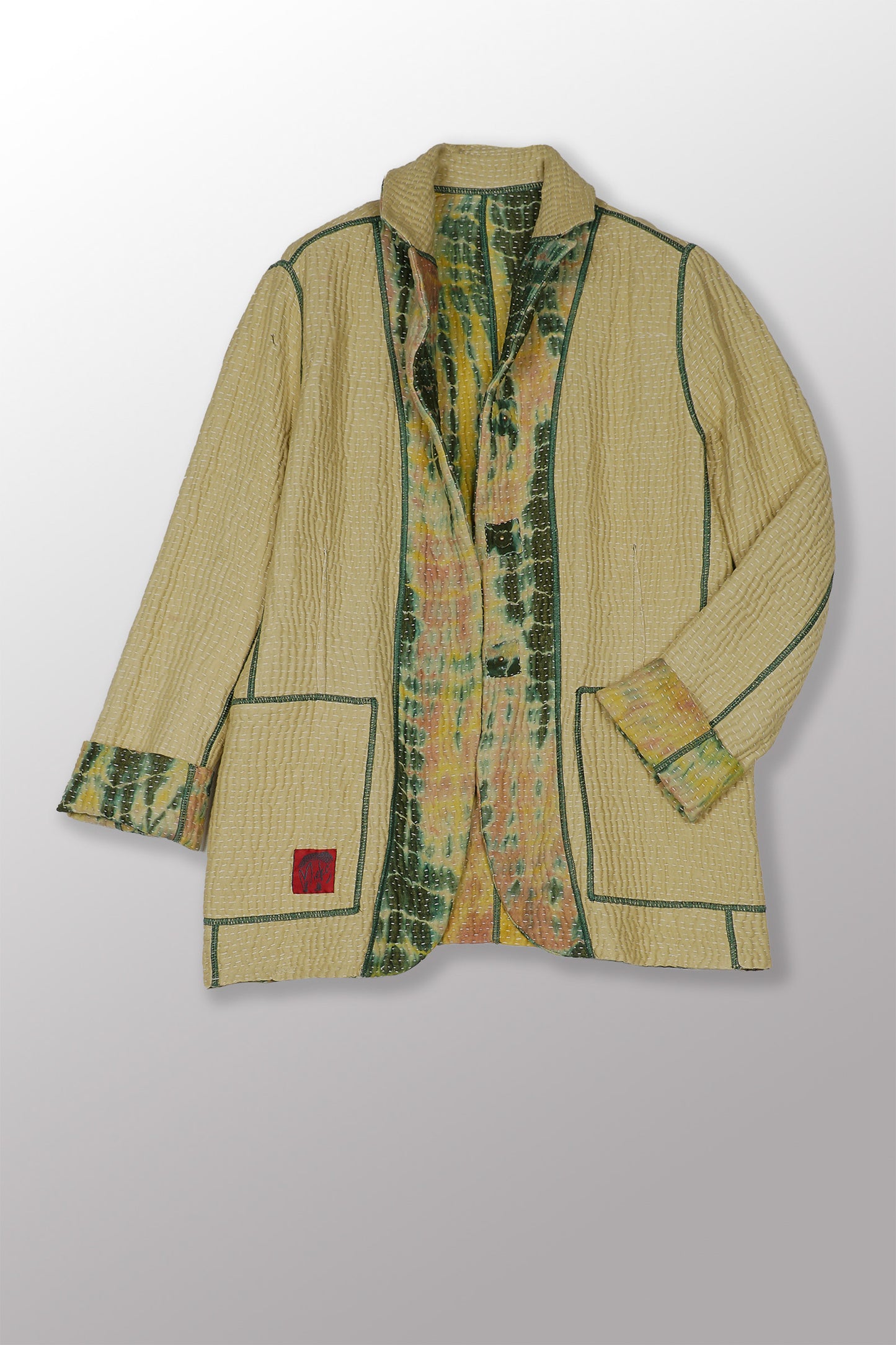 MONE SHIBORI TIE DYE KANTHA BASIC JACKET - ms5052-grn -