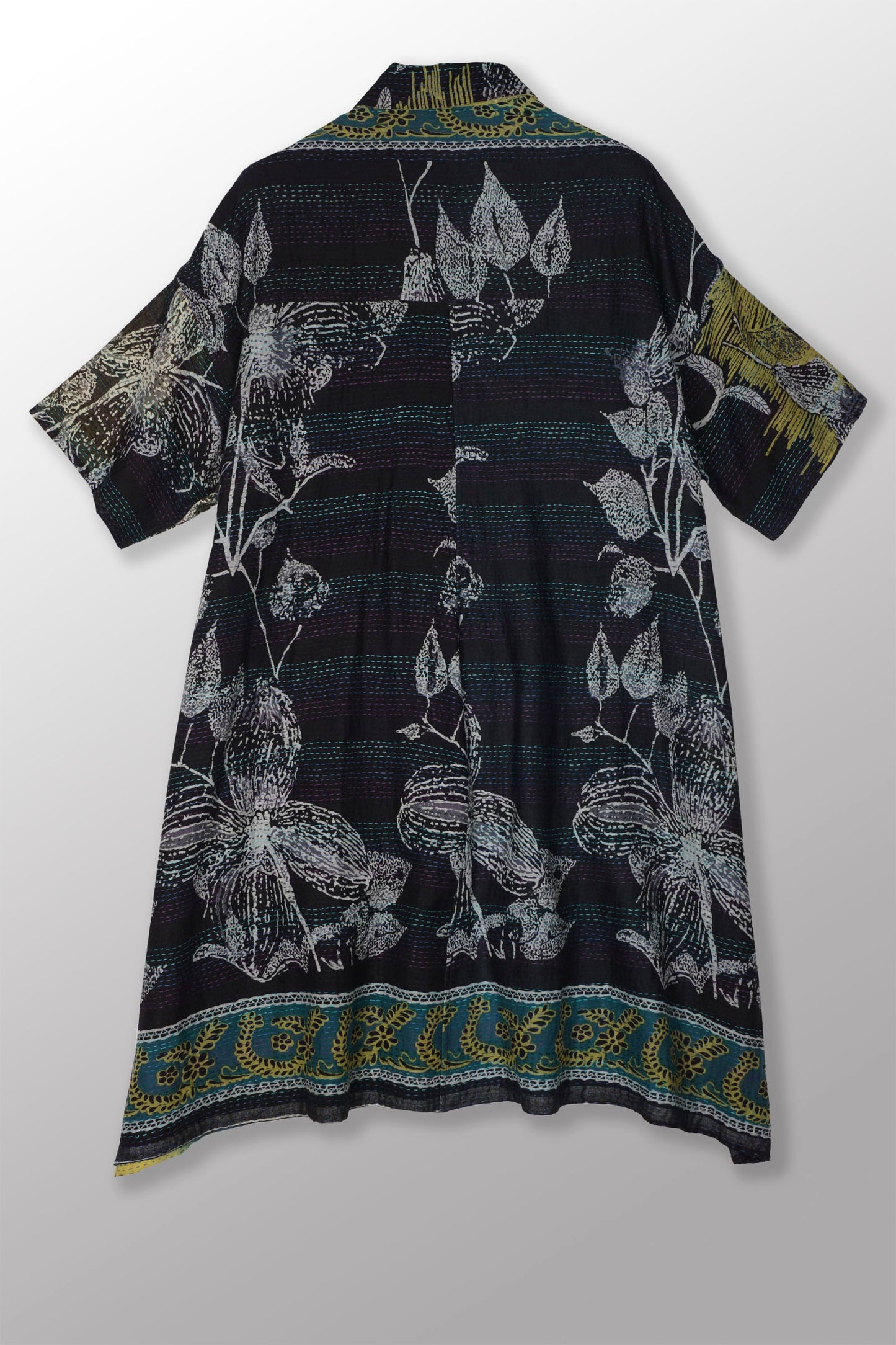 ORGANIC LEAVES KANTHA  HALF SLV. SHIRT DRESS - ol2429-blk -